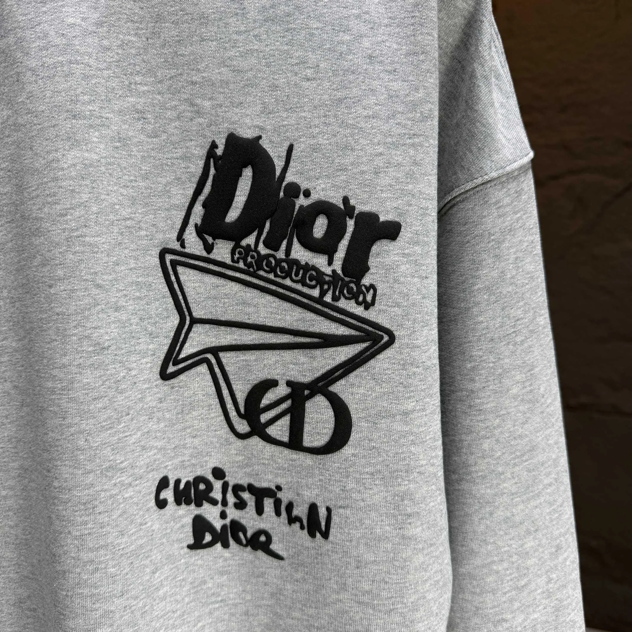 🅿️240 Dio* Dior* 2025 autumn and winter new round neck sweatshirt 400g terry cotton letter logo three-dimensional foam Color: Black White Blue Gray Size: S M L XL XXL