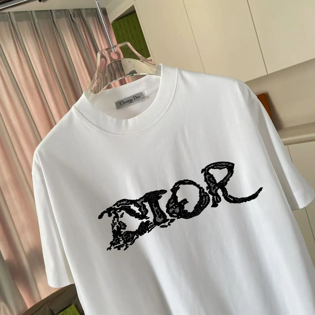 🅿️170 Dio Dior 2025 summer new style Personalized letter logo printing Short-sleeved T-shirt Customized fabric 300g Same style for men and women Color: black white lake green sky blue purple Size: S M L XL XXL five sizes ​