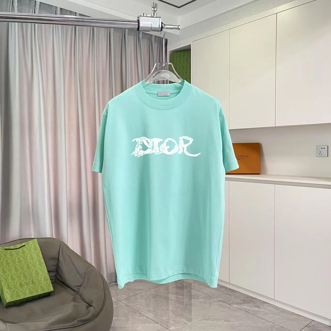 🅿️170 Dio Dior 2025 summer new style Personalized letter logo printing Short-sleeved T-shirt Customized fabric 300g Same style for men and women Color: black white lake green sky blue purple Size: S M L XL XXL five sizes ​