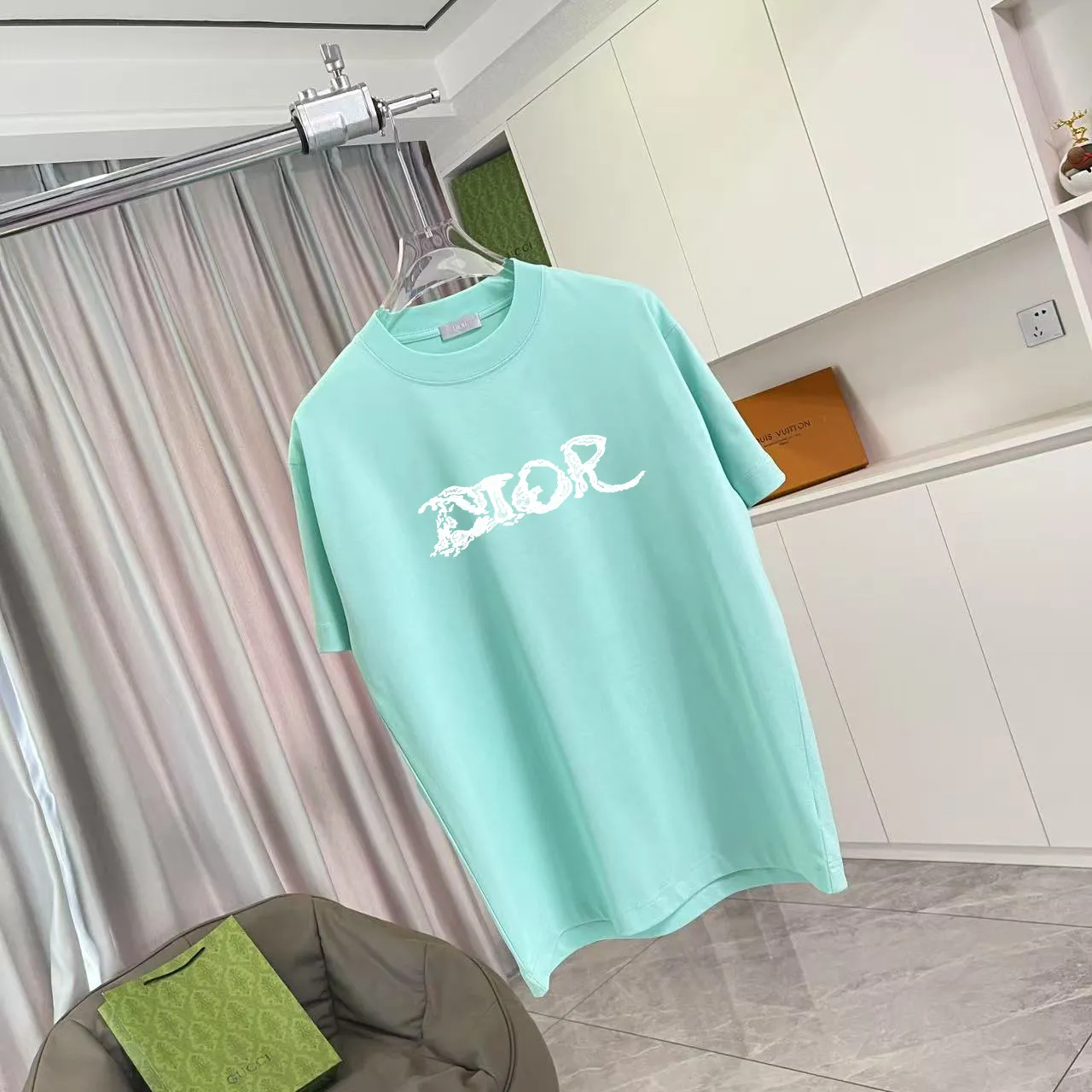 🅿️170 Dio Dior 2025 summer new style Personalized letter logo printing Short-sleeved T-shirt Customized fabric 300g Same style for men and women Color: black white lake green sky blue purple Size: S M L XL XXL five sizes ​