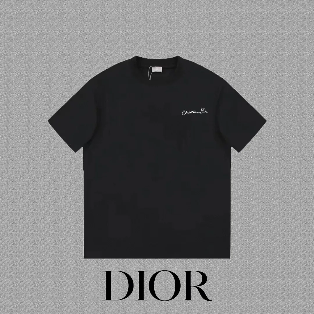 🅿️170 [DIOR Dior] 2025FW short-sleeved T-shirt LOGO printing High-end 26s double yarn 300g fabric Heavy fabric Customized frame ribbing in the same cylinder and dyeing Complete three standards Same style for men and women Color: Black White Size: S M L XL 2XL
