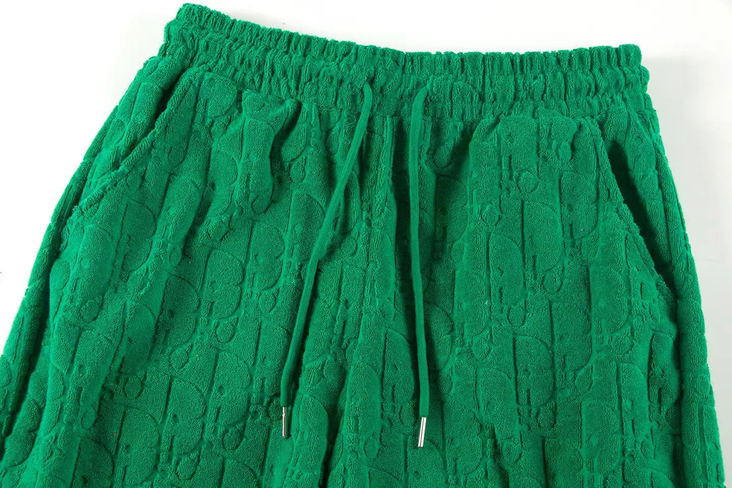🅿️170 ❥B806# High quality Dior 2025Fall spring and summer new series Presbyopia jacquard terry shorts Custom weaving and dyeing pure cotton 100% gram weight 300G fabric Positioning and cutting heavy material size: S M L XL Color: green