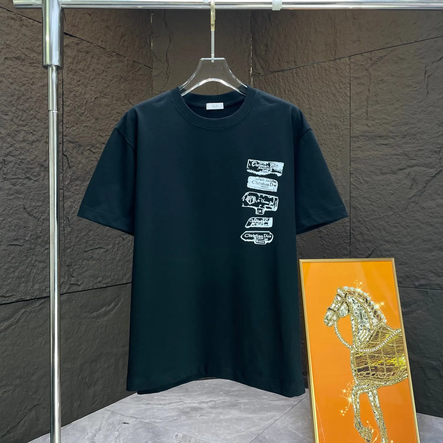 🅿️170 Dio* Dior* 2025 spring and summer new short-sleeved T-shirt Heavy cotton letter pattern printing Color: Black White Mint Green Size: S M L XL XXL
