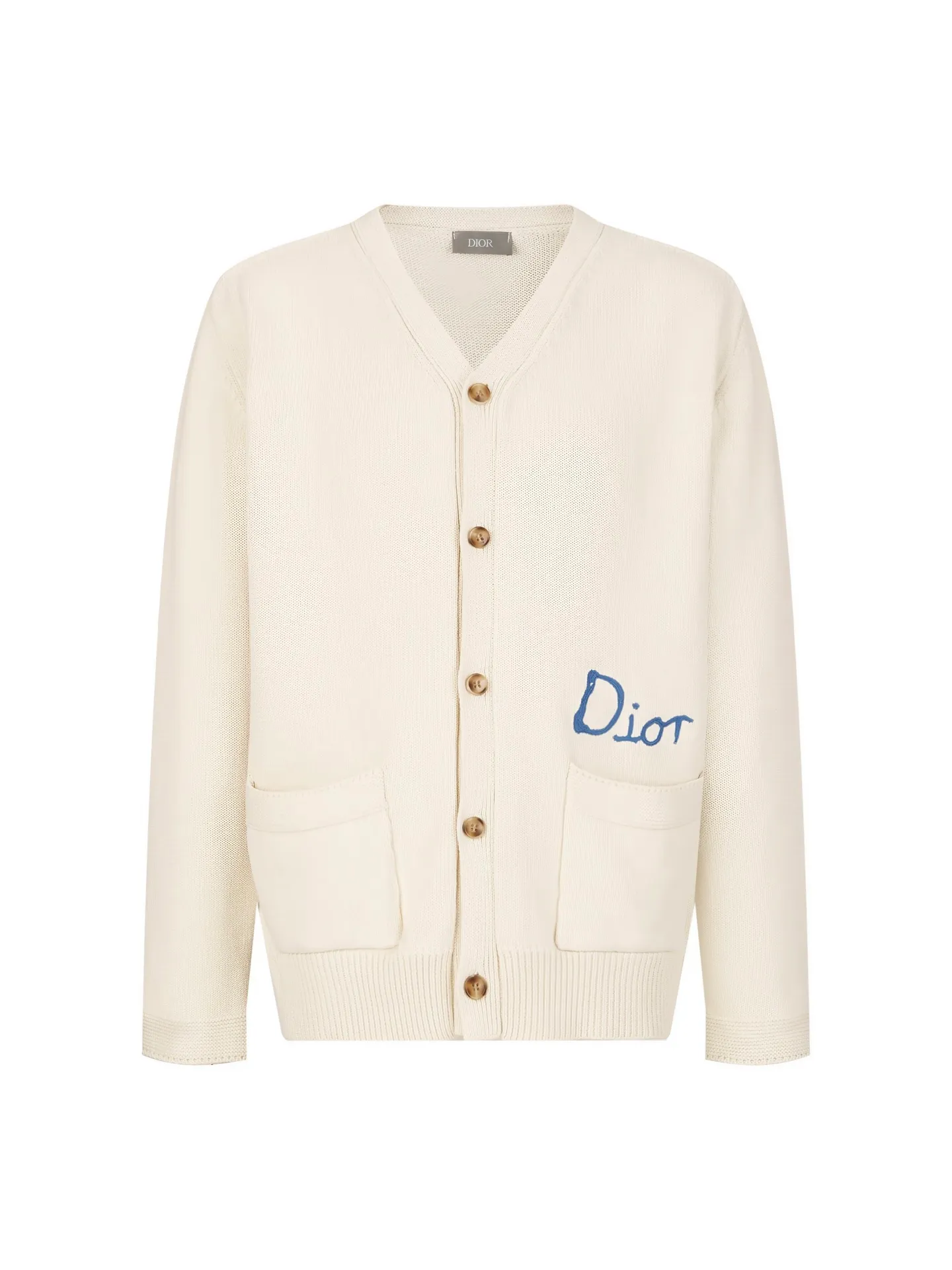 🅿️450 (1:1 original order quality) DIOR/Dior’s new embroidered cotton blend button cardigan sweater. Craftsmanship: The embroidery uses wool yarn high-density embroidery technology, and the front number has a joint series embroidered LOGO. The number of stitches is about 12,000.  Accessories: Buttons are made of natural horn buttons with the brand’s iconic [DIOR] LOGO on them.  This cardigan displays the Dior For My Real Friends logo from the DIOR AND HYLTON NEL collaboration. Crafted from white cotton-blend jersey with embroidery on the front and back, button fastening and ribbed trims. It can add style to any look. DIOR AND HYLTON NEL joint series Dior For My Real Friends logo embroidery horn button patch pocket engraved with Dior logo ribbed hem and cuffs for men and women Color: white apricot Size: S M L