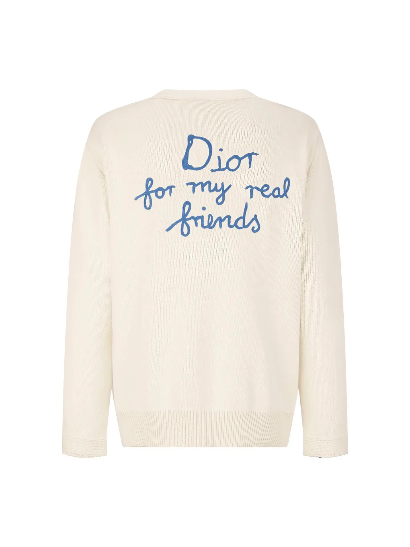 🅿️450 (1:1 original order quality) DIOR/Dior’s new embroidered cotton blend button cardigan sweater. Craftsmanship: The embroidery uses wool yarn high-density embroidery technology, and the front number has a joint series embroidered LOGO. The number of stitches is about 12,000.  Accessories: Buttons are made of natural horn buttons with the brand’s iconic [DIOR] LOGO on them.  This cardigan displays the Dior For My Real Friends logo from the DIOR AND HYLTON NEL collaboration. Crafted from white cotton-blend jersey with embroidery on the front and back, button fastening and ribbed trims. It can add style to any look. DIOR AND HYLTON NEL joint series Dior For My Real Friends logo embroidery horn button patch pocket engraved with Dior logo ribbed hem and cuffs for men and women Color: white apricot Size: S M L