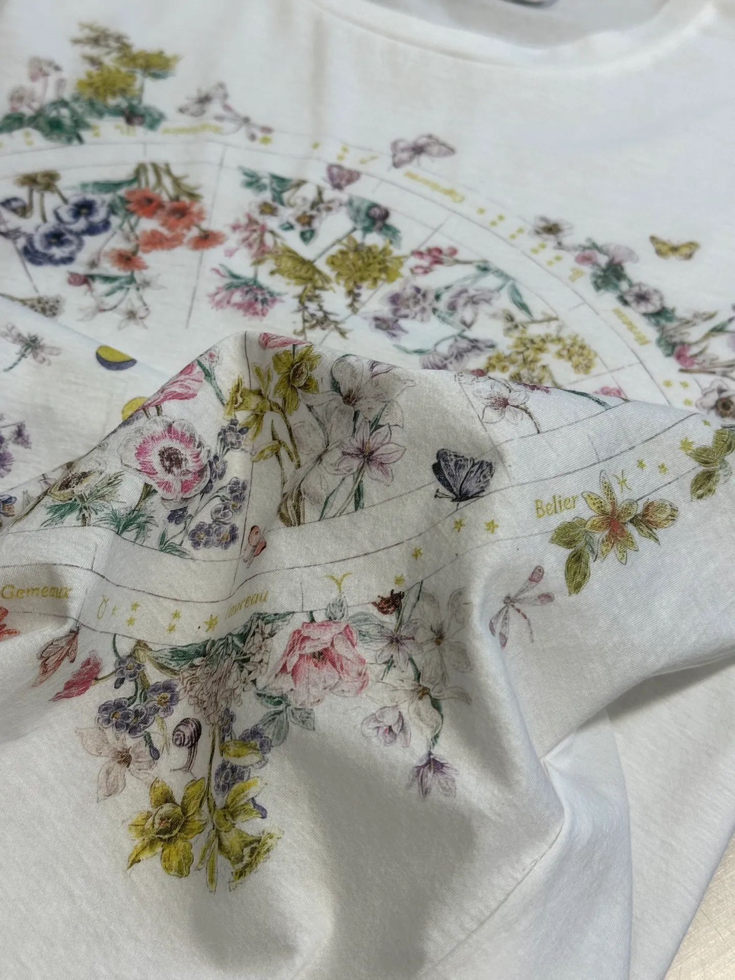 🅿️290 Dior Constellation Flower Print Short Sleeve This T-shirt is decorated with multi-color Dior Astral Flowers pattern, using seasonal flowers to interpret the 12 constellation patterns, telling a unique story. Crafted from white cotton jersey in a regular fit and round neck. Pair with other Dior Astral Flowers pattern pieces for a sophisticated look.  size：s m l