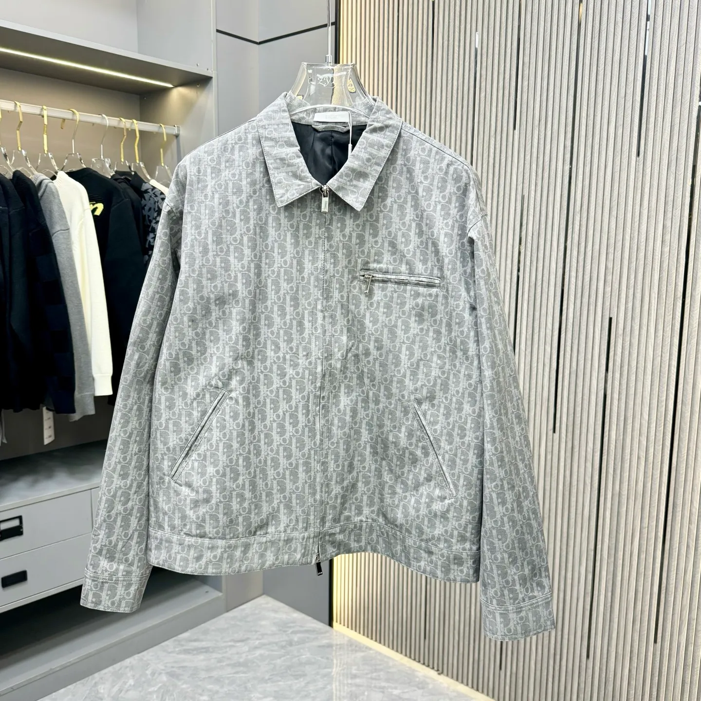 🅿️480 Dior Dior 25 early autumn new style lapel zipper jacket, denim golden all-over printed jacquard fabric, counterpoint cutting, multi-pocket design, customized original hardware, loose fit, full of details SMLXL