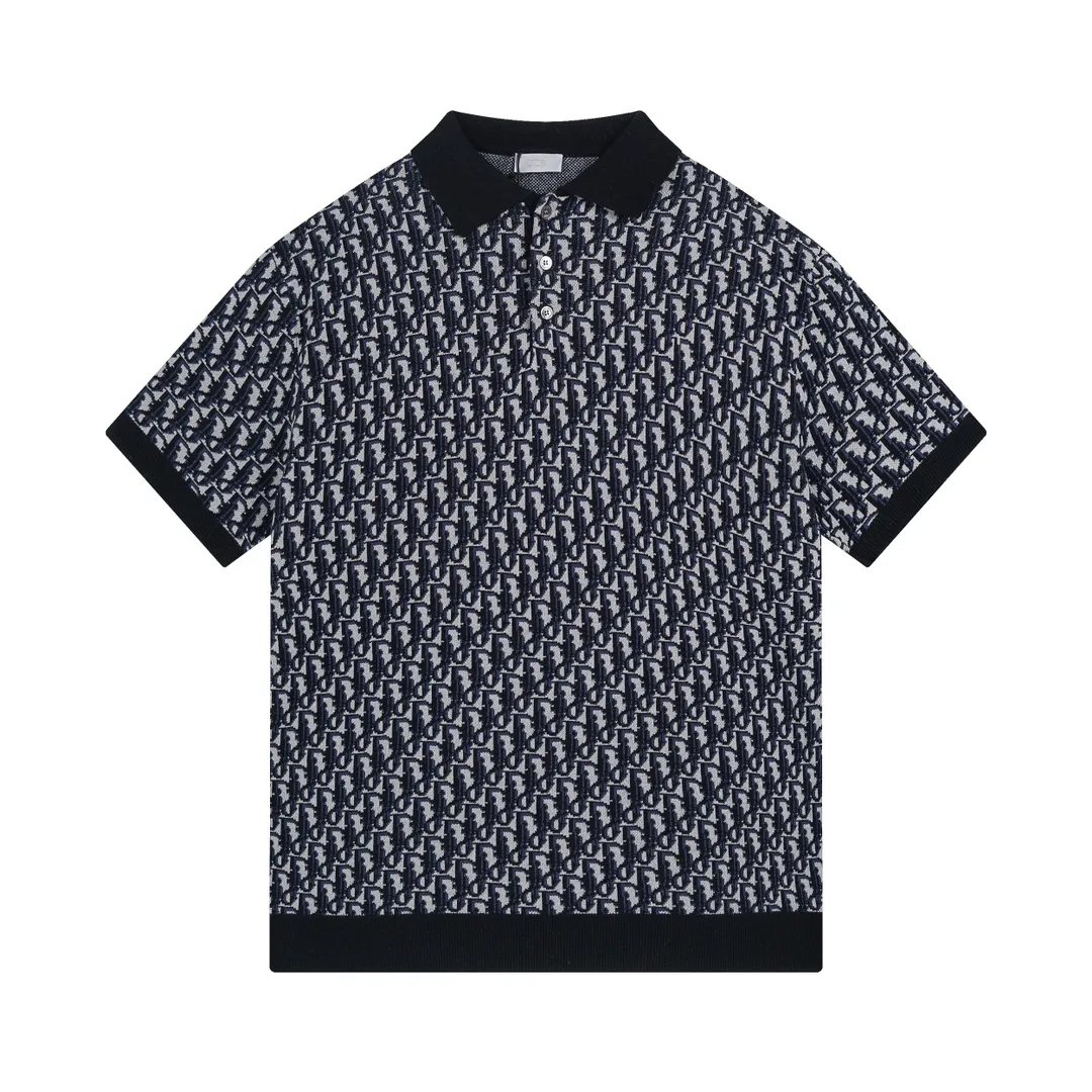 🅿️210 Correct version of high-quality DI*R CD2024SS spring and summer new old flower full-print letter lapel short-sleeved knitted POLO shirt. This knitted polo shirt features the classic Oblique print. Crafted from cotton jacquard in a straight fit, button fastening and ribbed details enhance the sophistication. Can be matched with various styles to show your personality. Same style for men and women! SIZE:XS-L