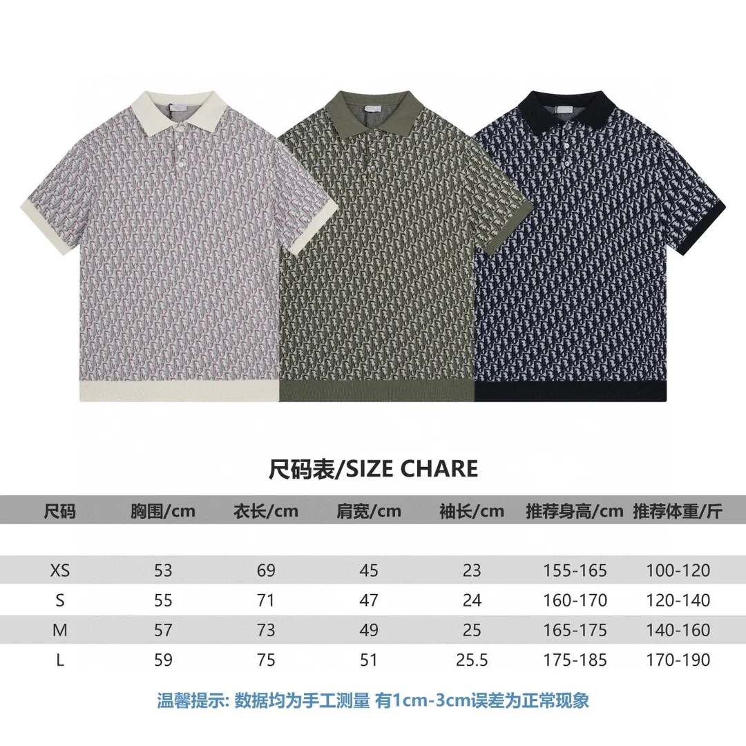 🅿️210 Correct version of high-quality DI*R CD2024SS spring and summer new old flower full-print letter lapel short-sleeved knitted POLO shirt. This knitted polo shirt features the classic Oblique print. Crafted from cotton jacquard in a straight fit, button fastening and ribbed details enhance the sophistication. Can be matched with various styles to show your personality. Same style for men and women! SIZE:XS-L