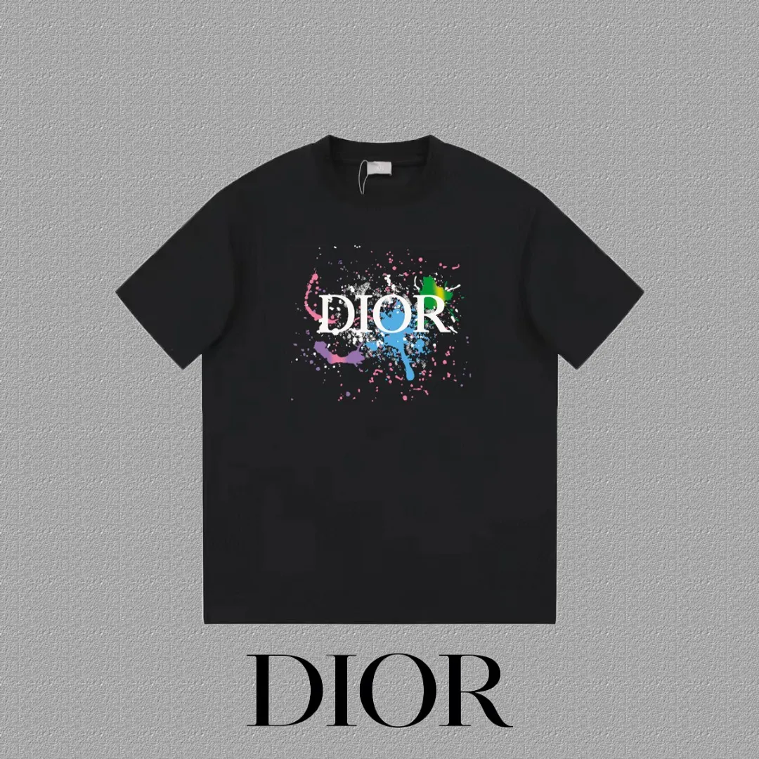 🅿️170 [DIOR Dior] 2025FW short-sleeved T-shirt LOGO printing High-end 26s double yarn 300g fabric Heavy fabric Customized frame ribbing in the same cylinder and dyeing Complete three standards Same style for men and women Color: Black White Size: S M L XL 2XL