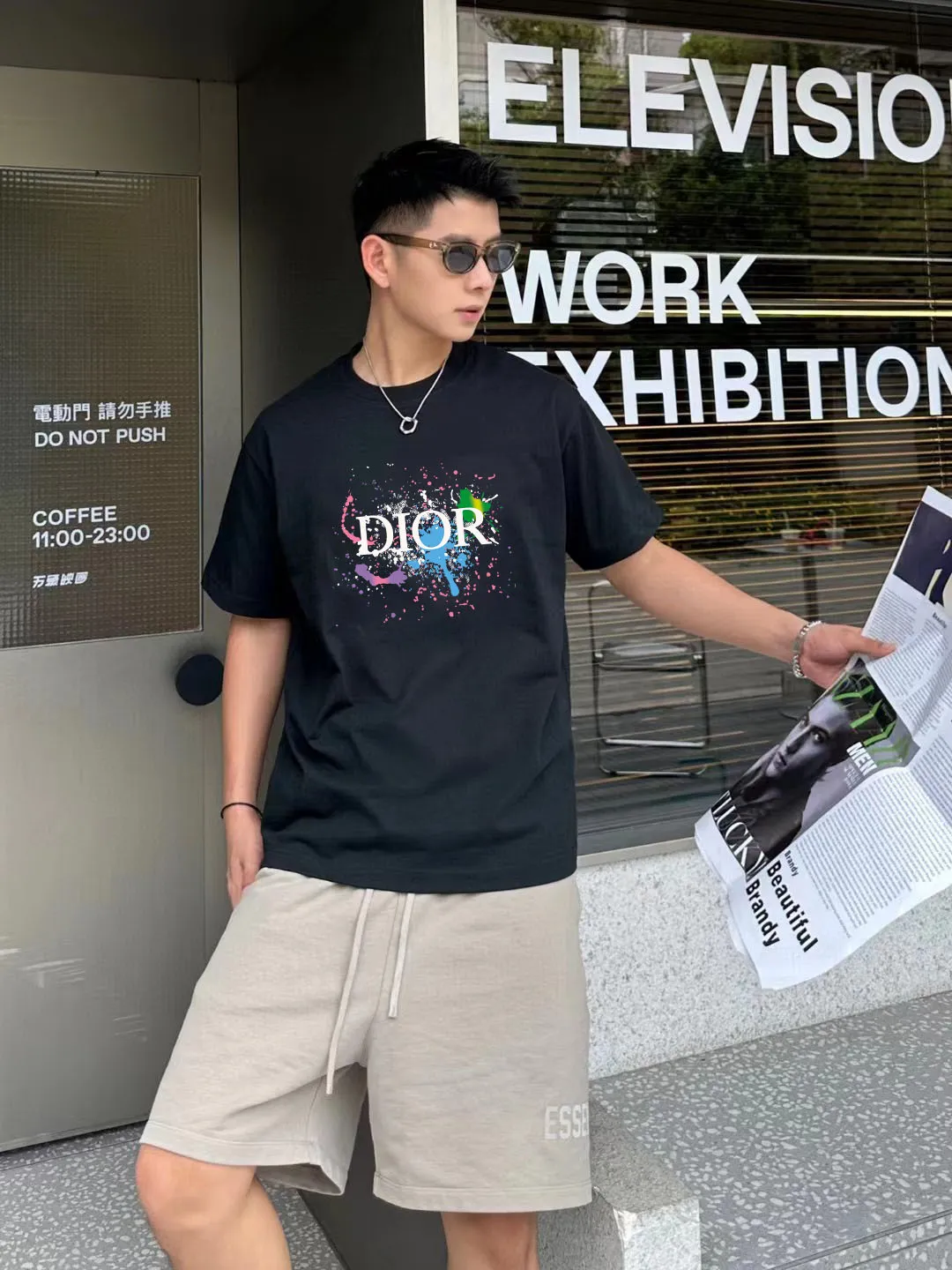 🅿️170 [DIOR Dior] 2025FW short-sleeved T-shirt LOGO printing High-end 26s double yarn 300g fabric Heavy fabric Customized frame ribbing in the same cylinder and dyeing Complete three standards Same style for men and women Color: Black White Size: S M L XL 2XL