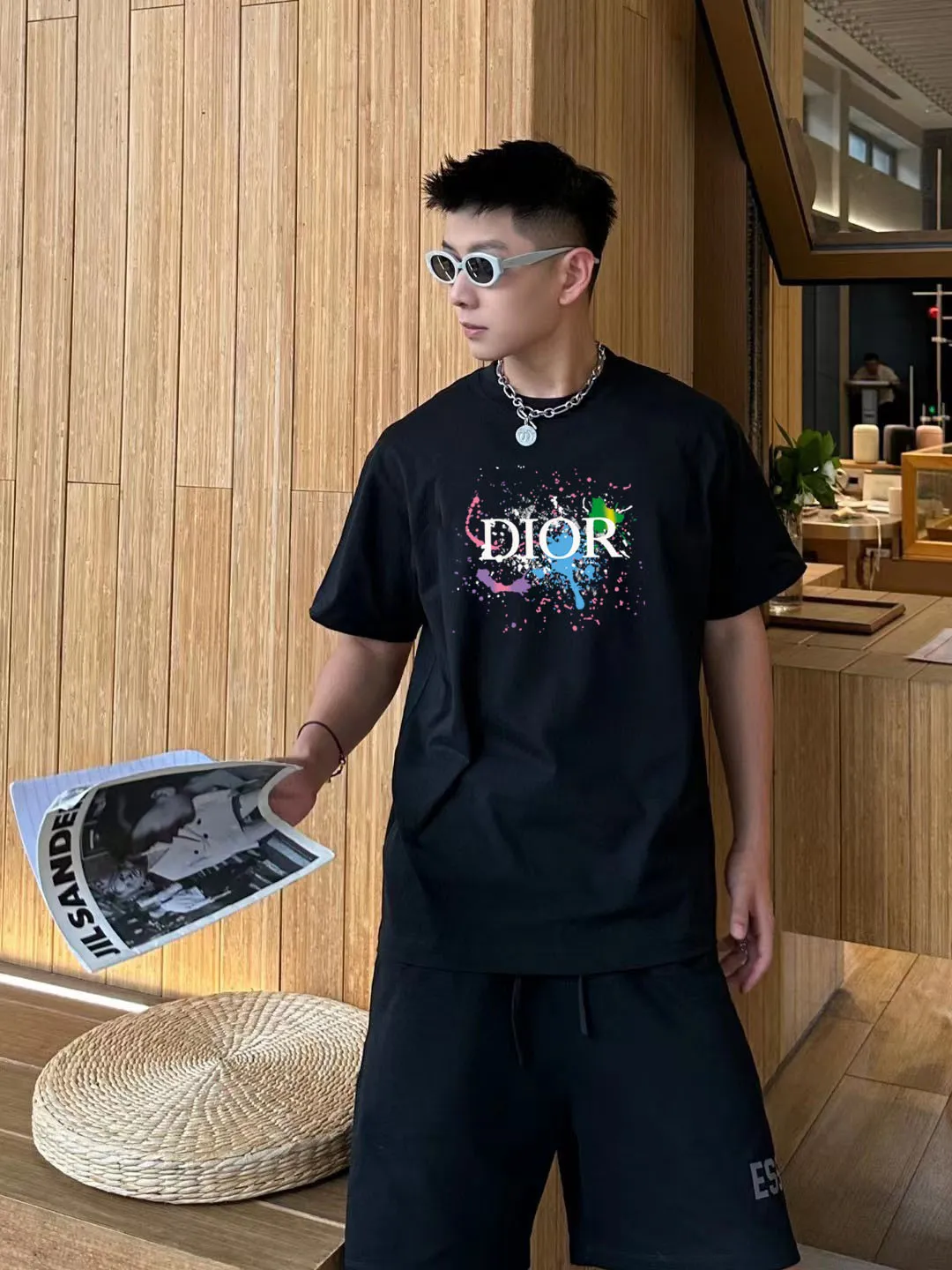 🅿️170 [DIOR Dior] 2025FW short-sleeved T-shirt LOGO printing High-end 26s double yarn 300g fabric Heavy fabric Customized frame ribbing in the same cylinder and dyeing Complete three standards Same style for men and women Color: Black White Size: S M L XL 2XL