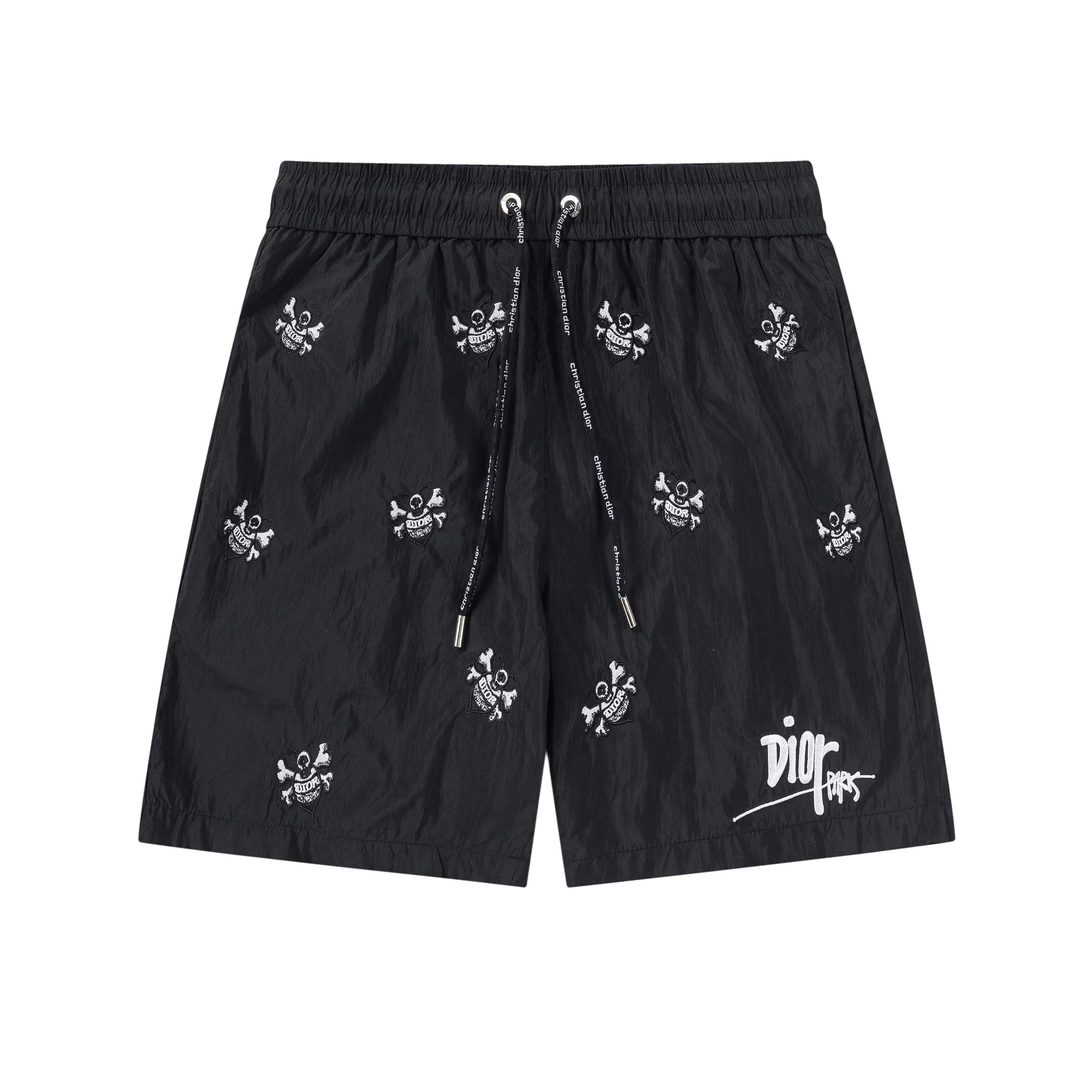 🅿️210 DiRO Dior 2025 spring and summer logo embroidery. New fashionable beach shorts, with lining and mesh shorts! The official website is synchronized with the original 1-1 replica, the original hardware is selected from high-quality polyester fiber fabrics, with a delicate feel, a must-have item for summer, and the upper body effect is super handsome! Color: Black White Size: S M L XL XXL