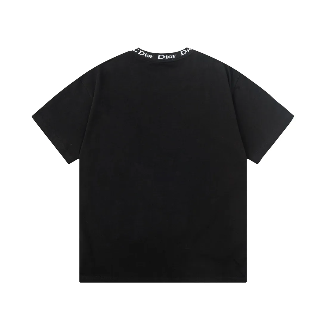 🅿️180 high version DIOR Dior 2025 early spring new style customized 310g double yarn pure cotton fabric letter logo collar chest flocking foam frame technology same style for men and women short-sleeved T-shirt Color: Black Size: S-XL