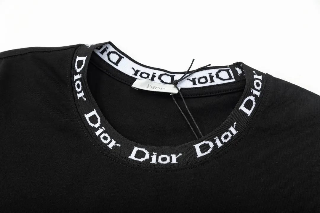 🅿️180 high version DIOR Dior 2025 early spring new style customized 310g double yarn pure cotton fabric letter logo collar chest flocking foam frame technology same style for men and women short-sleeved T-shirt Color: Black Size: S-XL