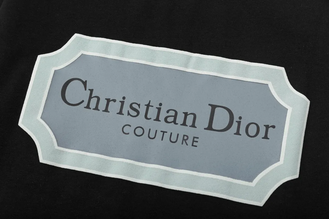 🅿️180 high version DIOR Dior 2025 early spring new style customized 310g double yarn pure cotton fabric letter logo collar chest flocking foam frame technology same style for men and women short-sleeved T-shirt Color: Black Size: S-XL