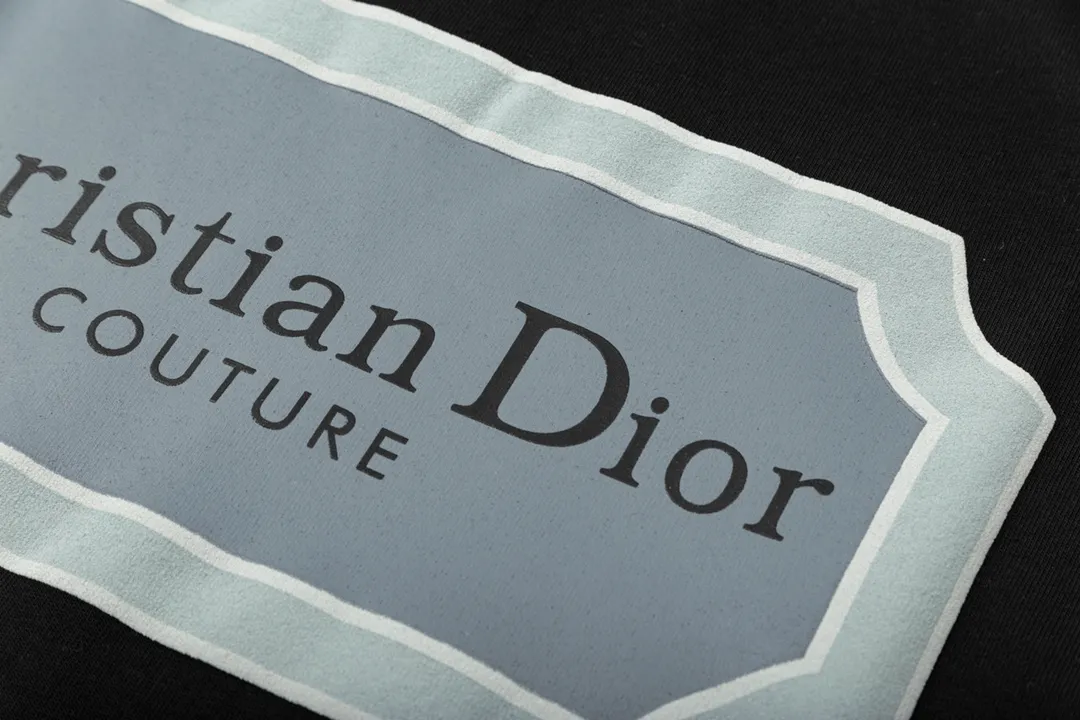 🅿️180 high version DIOR Dior 2025 early spring new style customized 310g double yarn pure cotton fabric letter logo collar chest flocking foam frame technology same style for men and women short-sleeved T-shirt Color: Black Size: S-XL