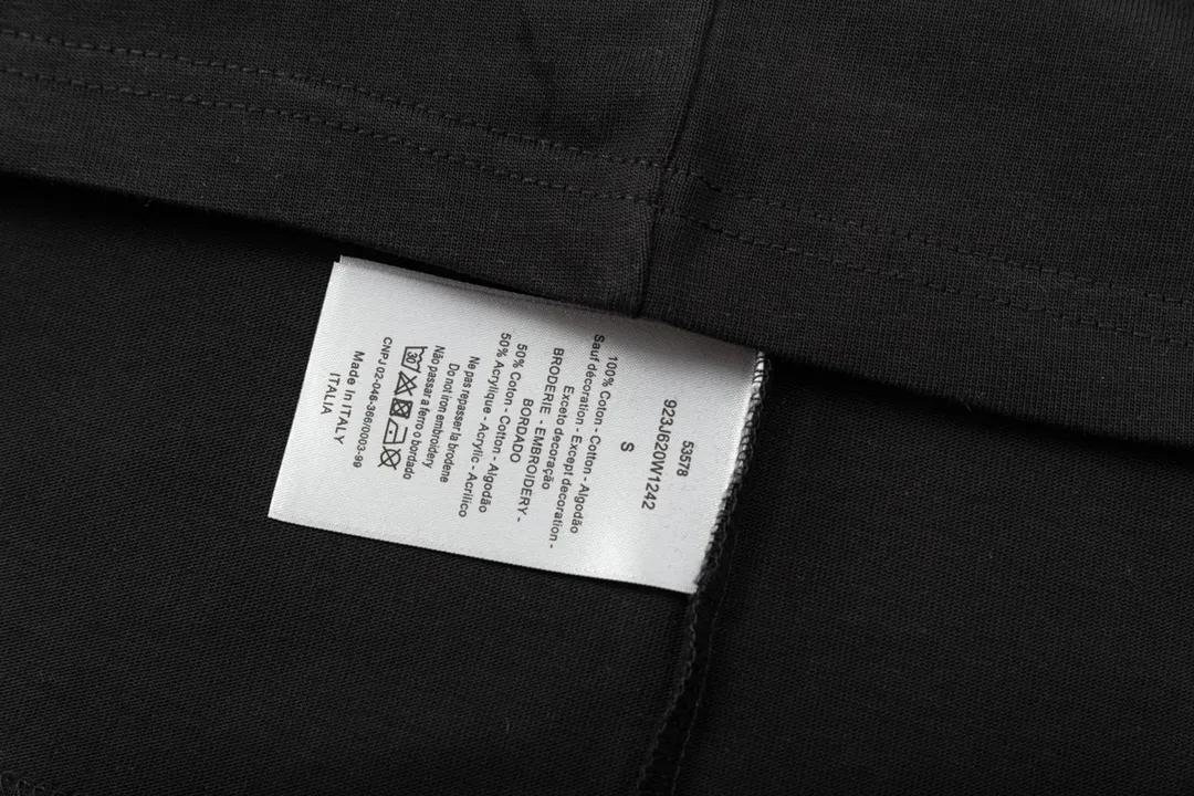 🅿️180 high version DIOR Dior 2025 early spring new style customized 310g double yarn pure cotton fabric letter logo collar chest flocking foam frame technology same style for men and women short-sleeved T-shirt Color: Black Size: S-XL