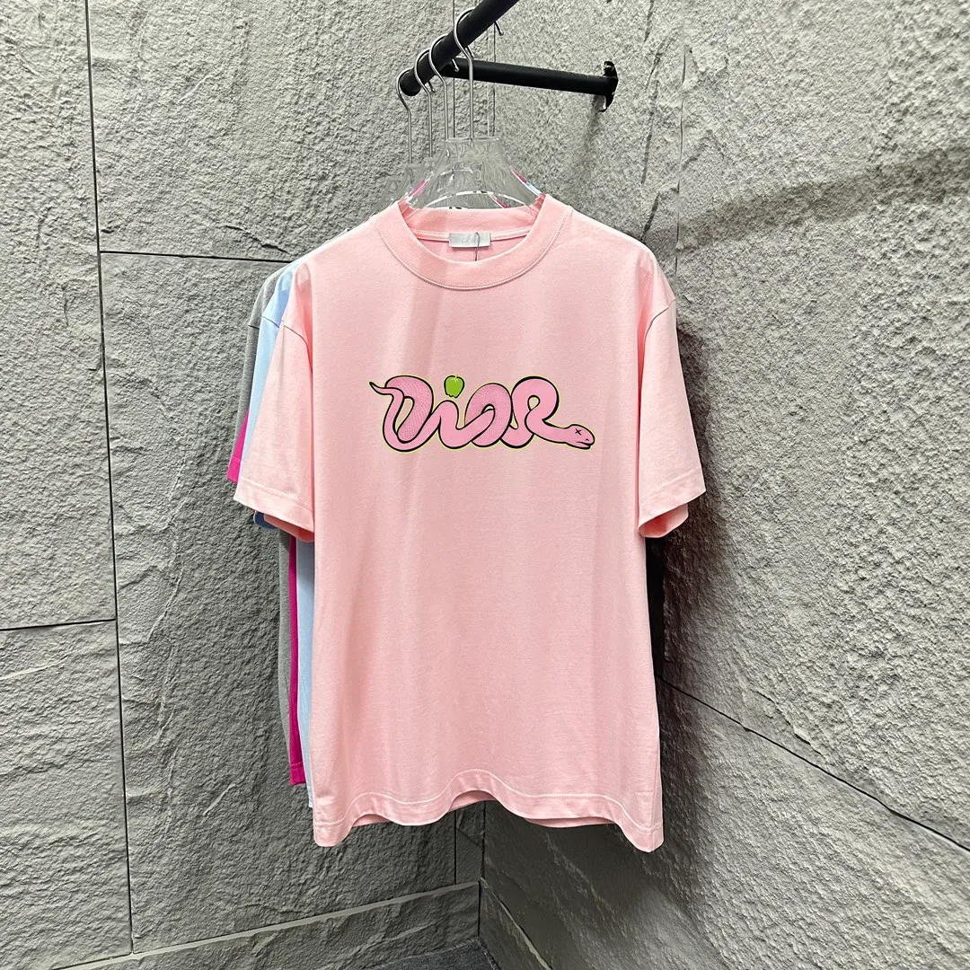 🅿️180 Dio*Dior 2025 Spring and Summer New Year of the Snake Classic animal print Customized double yarn plain cotton fabric Short-sleeved T-shirt Uniform for men and women Size: S (90-130 pounds) M (120-150 pounds) L (140-165 pounds) XL (160-180 pounds) XXL (180-210 pounds) Color: Black white light pink