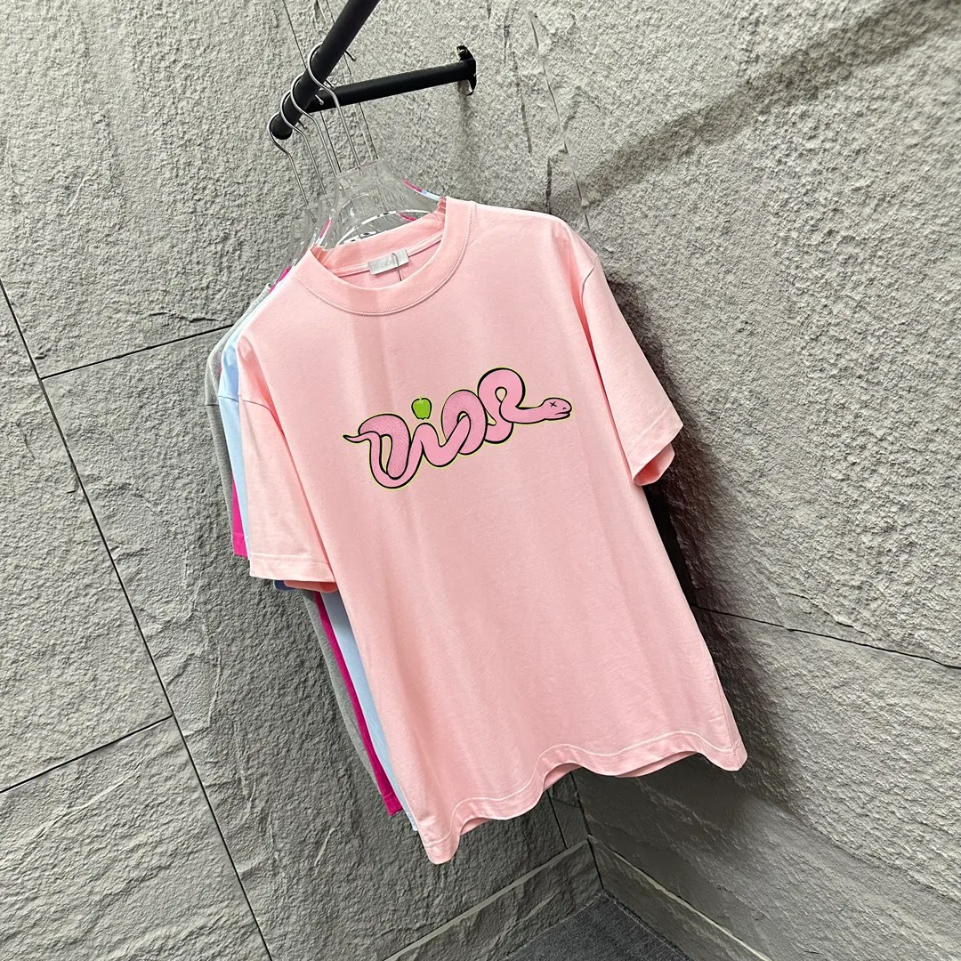 🅿️180 Dio*Dior 2025 Spring and Summer New Year of the Snake Classic animal print Customized double yarn plain cotton fabric Short-sleeved T-shirt Uniform for men and women Size: S (90-130 pounds) M (120-150 pounds) L (140-165 pounds) XL (160-180 pounds) XXL (180-210 pounds) Color: Black white light pink