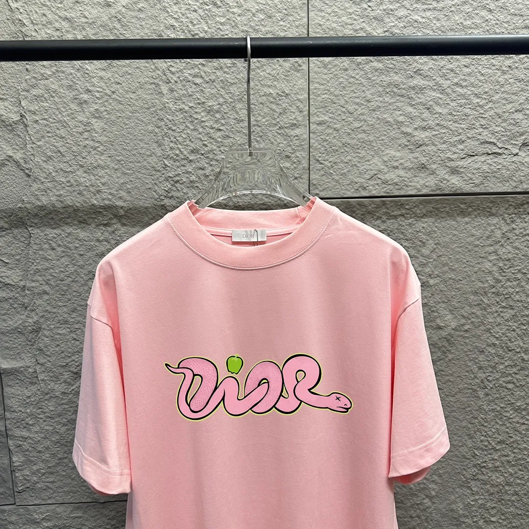 🅿️180 Dio*Dior 2025 Spring and Summer New Year of the Snake Classic animal print Customized double yarn plain cotton fabric Short-sleeved T-shirt Uniform for men and women Size: S (90-130 pounds) M (120-150 pounds) L (140-165 pounds) XL (160-180 pounds) XXL (180-210 pounds) Color: Black white light pink