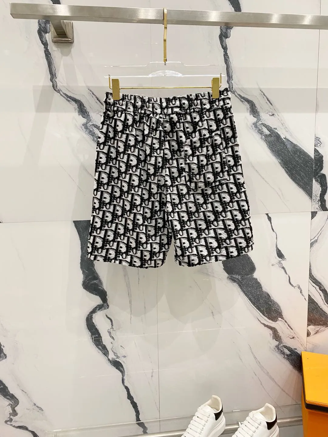 🅿️210 DIOR towel fabric shorts, full printed presbyopic letter LOGO towel fabric set, official synchronization, high version, high quality, fashionable personality, versatile trend, pure original quality, original fabric, tag, collar label, washed wheat, complete three standards, color: black, blue, light green. Size: XS-L