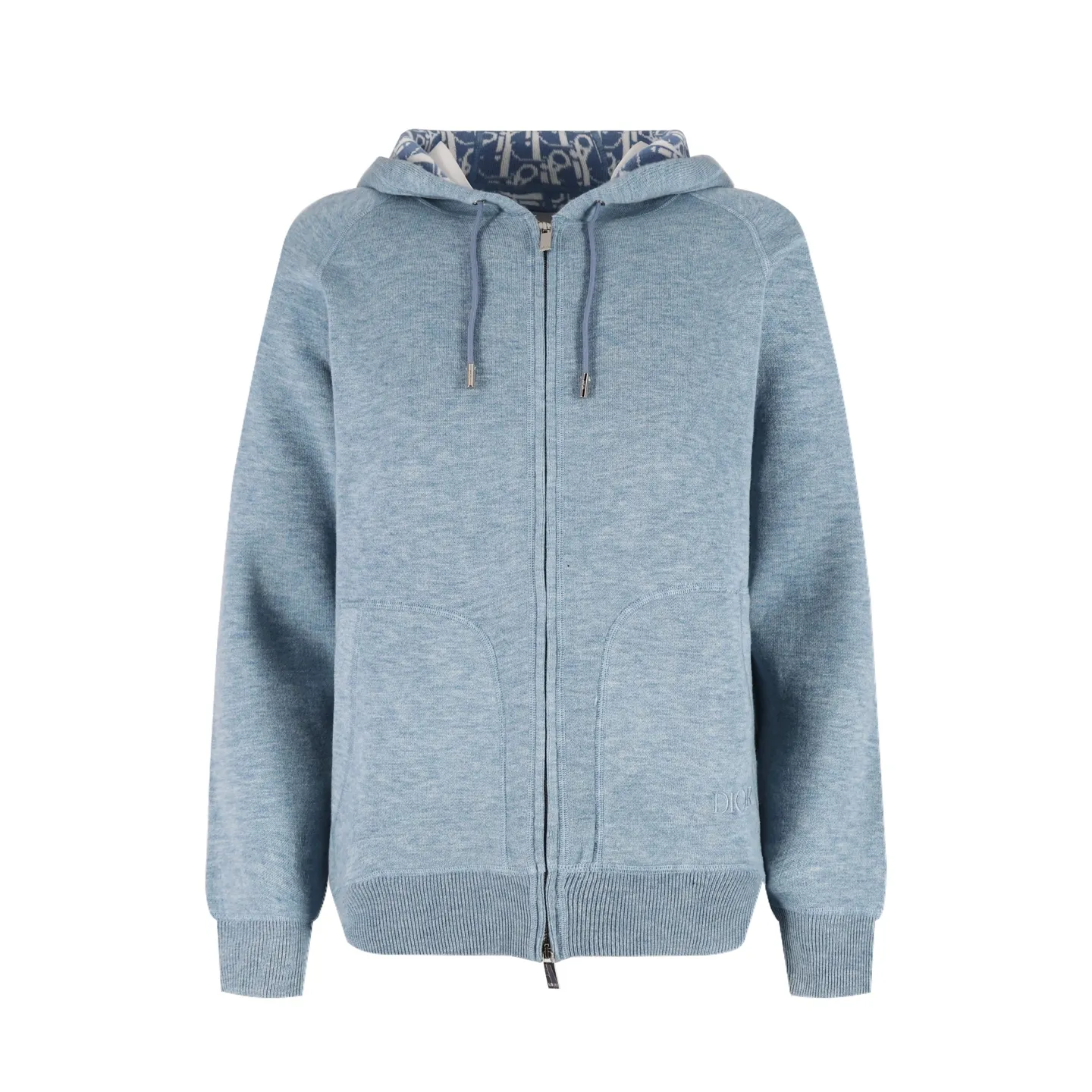 🅿️800 [Exclusive supply] CD jacquard cashmere knitted hooded sweatshirt (grey) originally purchased for 17,500. The fabric is carefully made of milky white cotton and cashmere blended fabric. The composition is 91% cotton + 9% cashmere, integrating classic high-end charm into a basic item. Small DR embroidery on the front left pocket and Obliqu knitted jacquard all over inside. Custom-woven cotton rib on the board, feels thick and breathable. The hardware and accessories of the whole garment are all custom-made according to the original mold. The drawstring hood is matched with an engraved metal clock. The two-way zipper fastener opens and closes, with a zipper puller engraved with the DR logo. It is sewn with imported special machine overlocking and open stitching. The style is the same for men and women. Size:S-M-L