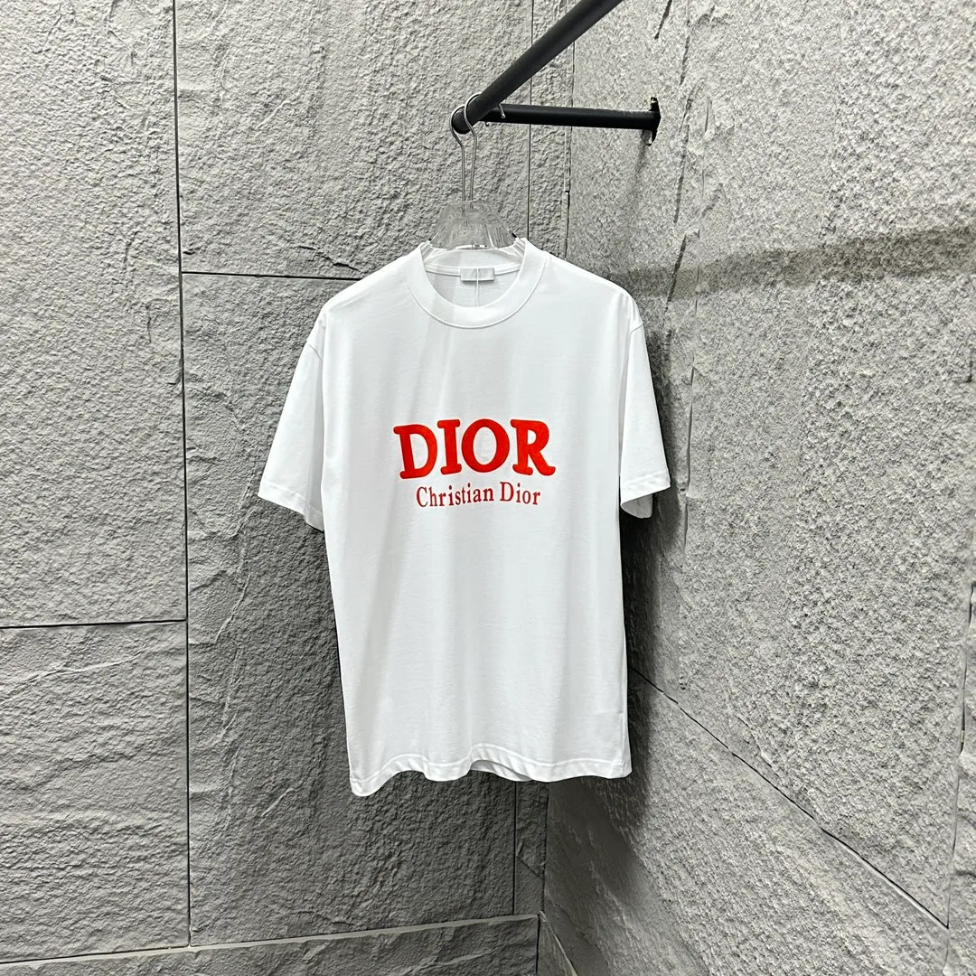 🅿️190 Dio*Dior 2025 spring and summer new style Classic orange letter flocking technology Customized double yarn plain cotton fabric Short-sleeved T-shirt Uniform for men and women Color: black white Size: S (90-130 catties) M (120-150 catties) L (140-165 catties) XL (160-180 catties) XXL (180-210 pounds)