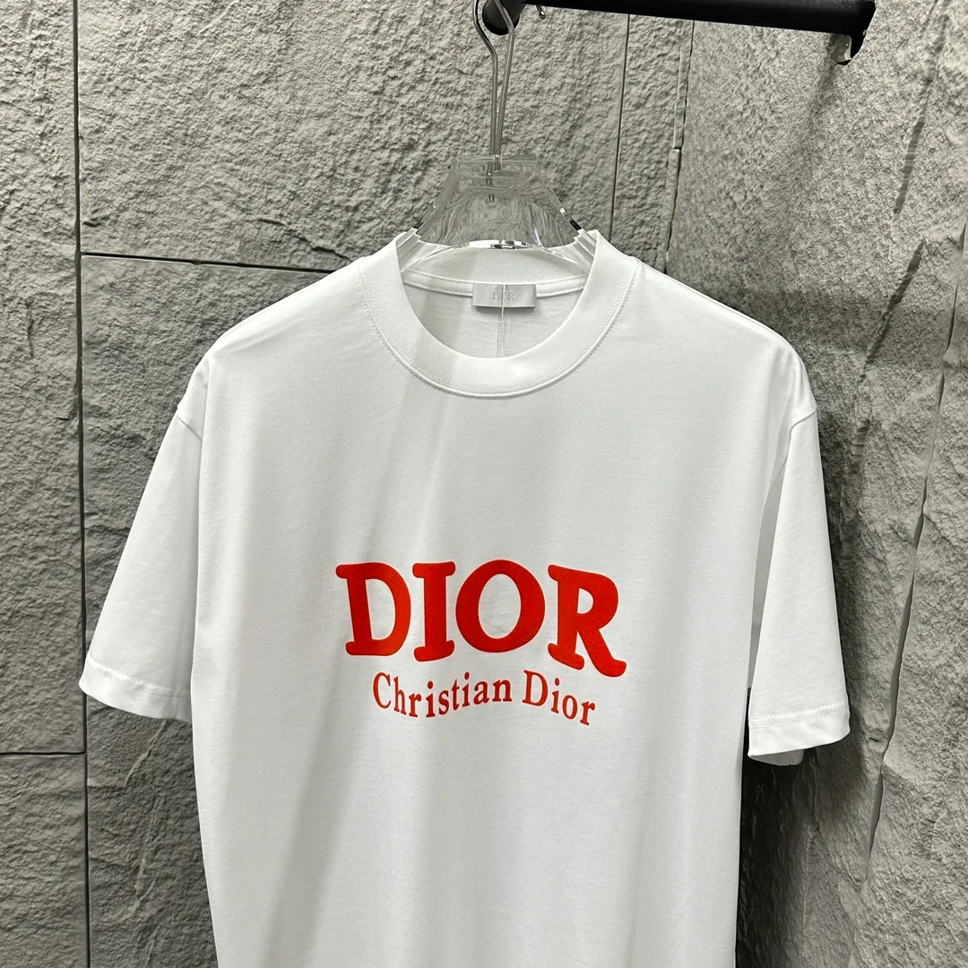 🅿️190 Dio*Dior 2025 spring and summer new style Classic orange letter flocking technology Customized double yarn plain cotton fabric Short-sleeved T-shirt Uniform for men and women Color: black white Size: S (90-130 catties) M (120-150 catties) L (140-165 catties) XL (160-180 catties) XXL (180-210 pounds)