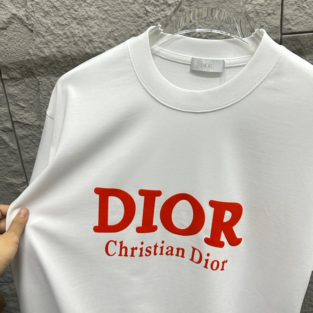 🅿️190 Dio*Dior 2025 spring and summer new style Classic orange letter flocking technology Customized double yarn plain cotton fabric Short-sleeved T-shirt Uniform for men and women Color: black white Size: S (90-130 catties) M (120-150 catties) L (140-165 catties) XL (160-180 catties) XXL (180-210 pounds)