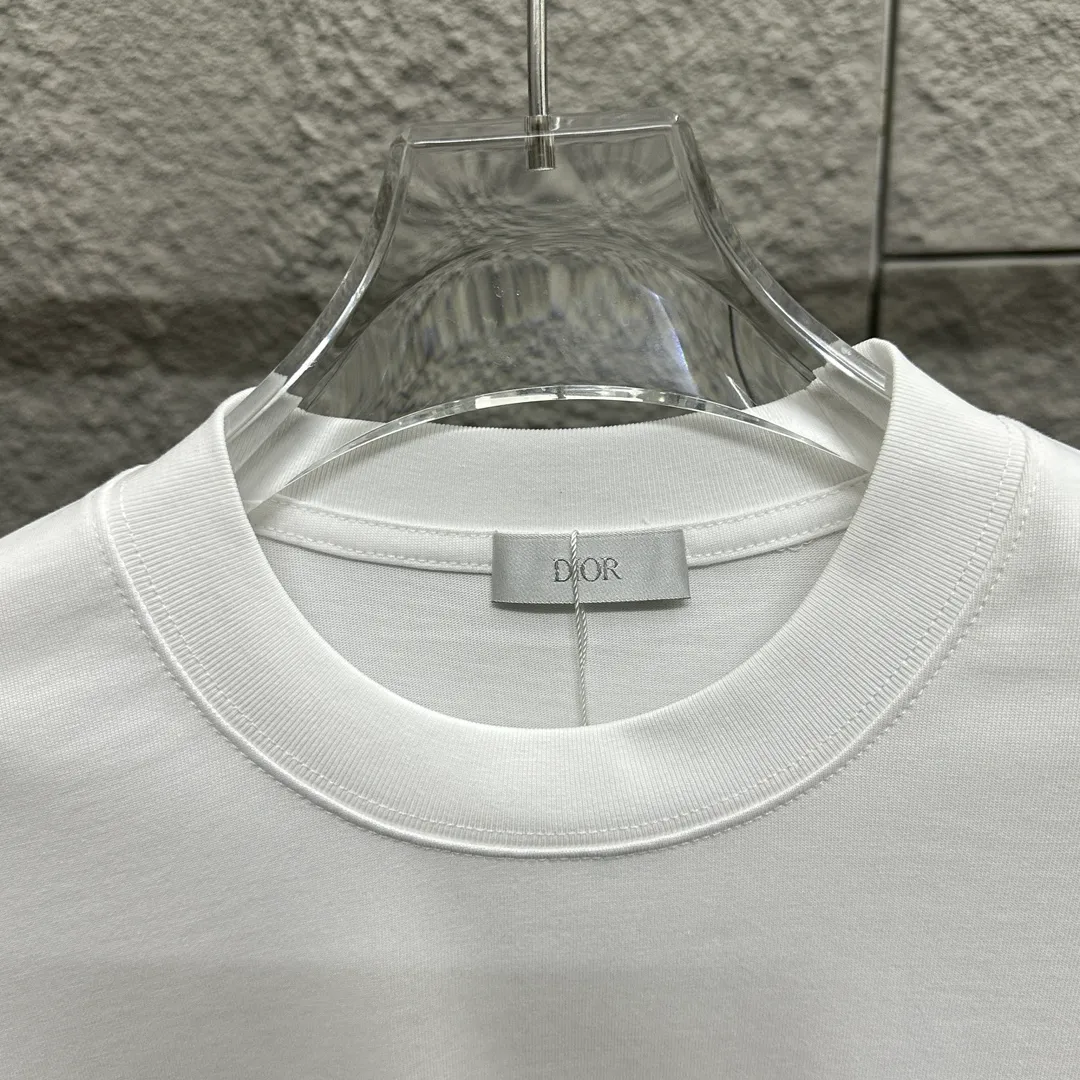 🅿️190 Dio*Dior 2025 spring and summer new style Classic orange letter flocking technology Customized double yarn plain cotton fabric Short-sleeved T-shirt Uniform for men and women Color: black white Size: S (90-130 catties) M (120-150 catties) L (140-165 catties) XL (160-180 catties) XXL (180-210 pounds)