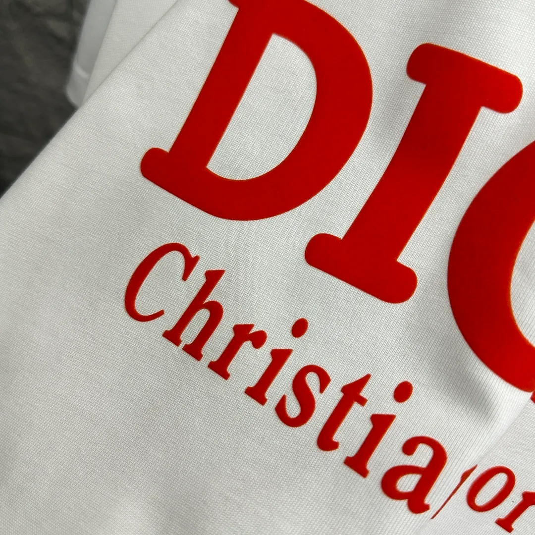 🅿️190 Dio*Dior 2025 spring and summer new style Classic orange letter flocking technology Customized double yarn plain cotton fabric Short-sleeved T-shirt Uniform for men and women Color: black white Size: S (90-130 catties) M (120-150 catties) L (140-165 catties) XL (160-180 catties) XXL (180-210 pounds)