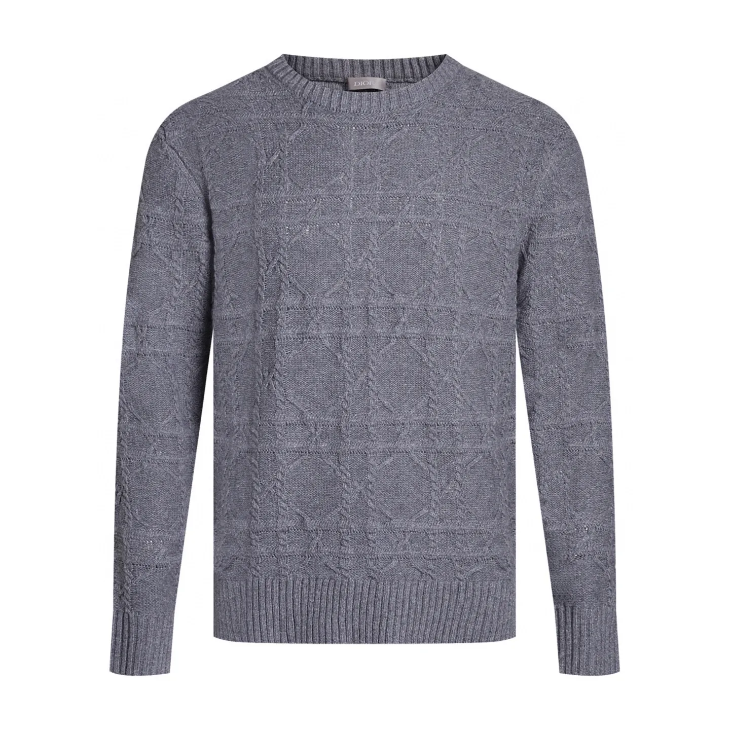 🅿️450 [Exclusive supply] CD cannage pattern cashmere crew neck sweater (grey) Original purchase and development of 22,000, the fabric is made of 16-count cashmere blend, imported German (Stohl) 5 knitting machine, wool jacquard, wool enzyme washing, customized 1:1 trademark, hand washing is recommended (this product is woven from wool and is not easy to machine wash) Size: S-M-L-XL