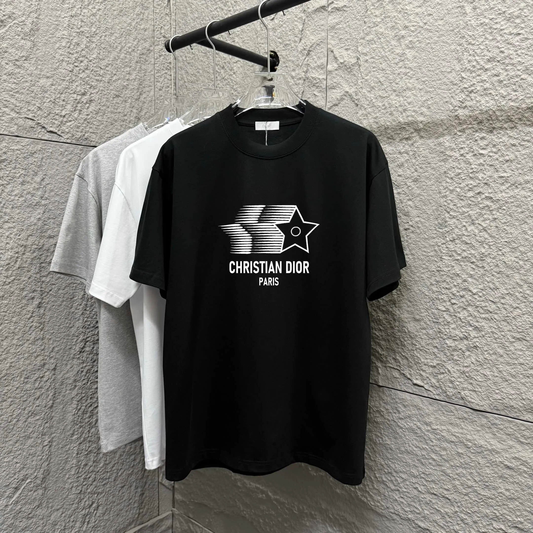 🅿️180 Dio Dio 2025 spring and summer new style Five-pointed star letter printing on the chest Short-sleeved T-shirt Customized double yarn plain cotton 300 fabric Same style for men and women Color: black white apricot Size: S (90-130 pounds) M (120-150 pounds) L (140-165 pounds) XL (160-180 pounds) XXL (180-210 pounds)