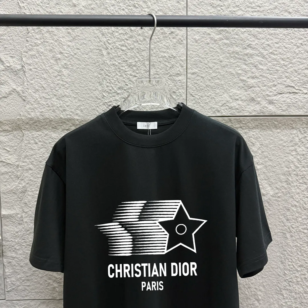 🅿️180 Dio Dio 2025 spring and summer new style Five-pointed star letter printing on the chest Short-sleeved T-shirt Customized double yarn plain cotton 300 fabric Same style for men and women Color: black white apricot Size: S (90-130 pounds) M (120-150 pounds) L (140-165 pounds) XL (160-180 pounds) XXL (180-210 pounds)