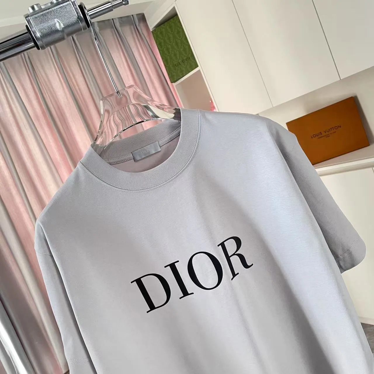🅿️170 Dio Dior 2025 summer new style Letter logo three-dimensional silicone printing Short-sleeved T-shirt Customized fabric 300g Same style for men and women Color: Black White Sky Blue Iron Gray Size: S M L XL XXL Five codes​