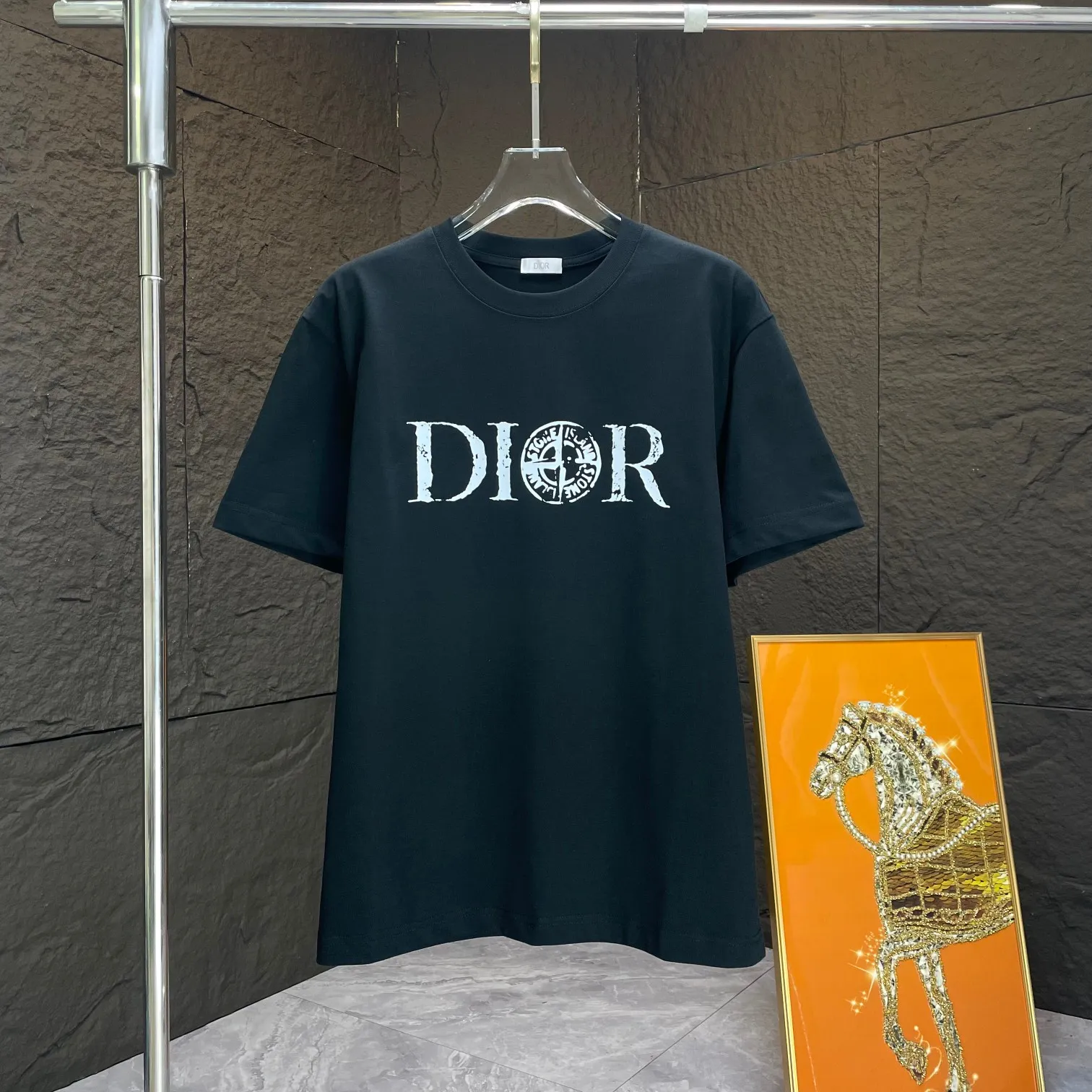 🅿️170 Dio* Dior* 2025 spring and summer new short-sleeved T-shirt Heavy cotton letter pattern printing Color: Black White Night Blue Size: S M L XL XXL