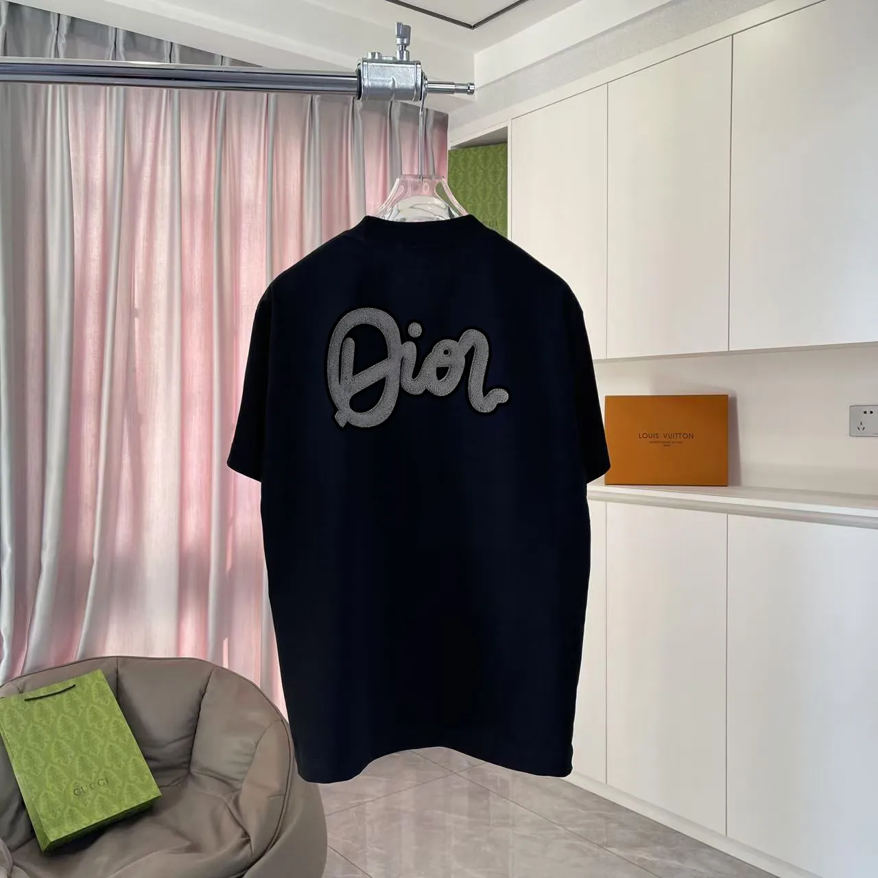 🅿️170 Dio Dior 2025 summer new style Personalized letter logo printing Short-sleeved T-shirt Customized fabric 300g Same style for men and women Color: Black White Pink Sky Blue Size: S M L XL XXL Five codes​