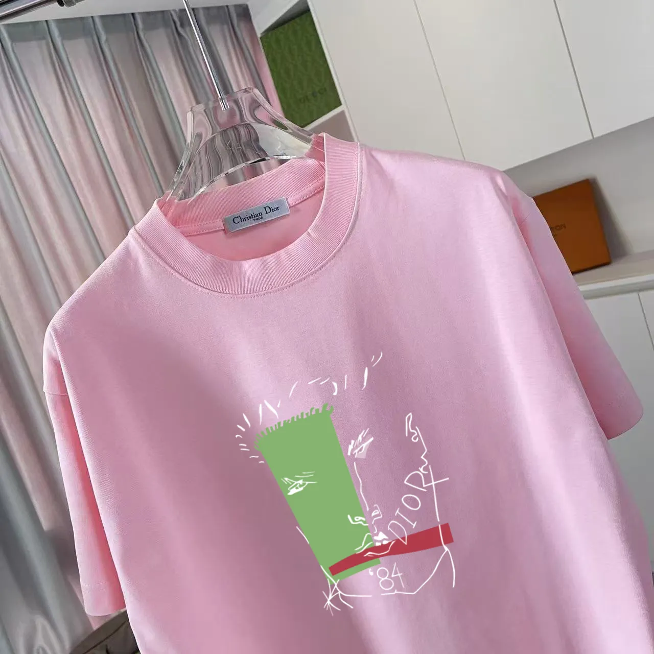 🅿️180 Dio Dior 2025 spring and summer new style personalized letter logo printing short-sleeved T-shirt customized fabric 300g same style for men and women Color: black white pink sky blue Size: S M L XL XXL five sizes ​