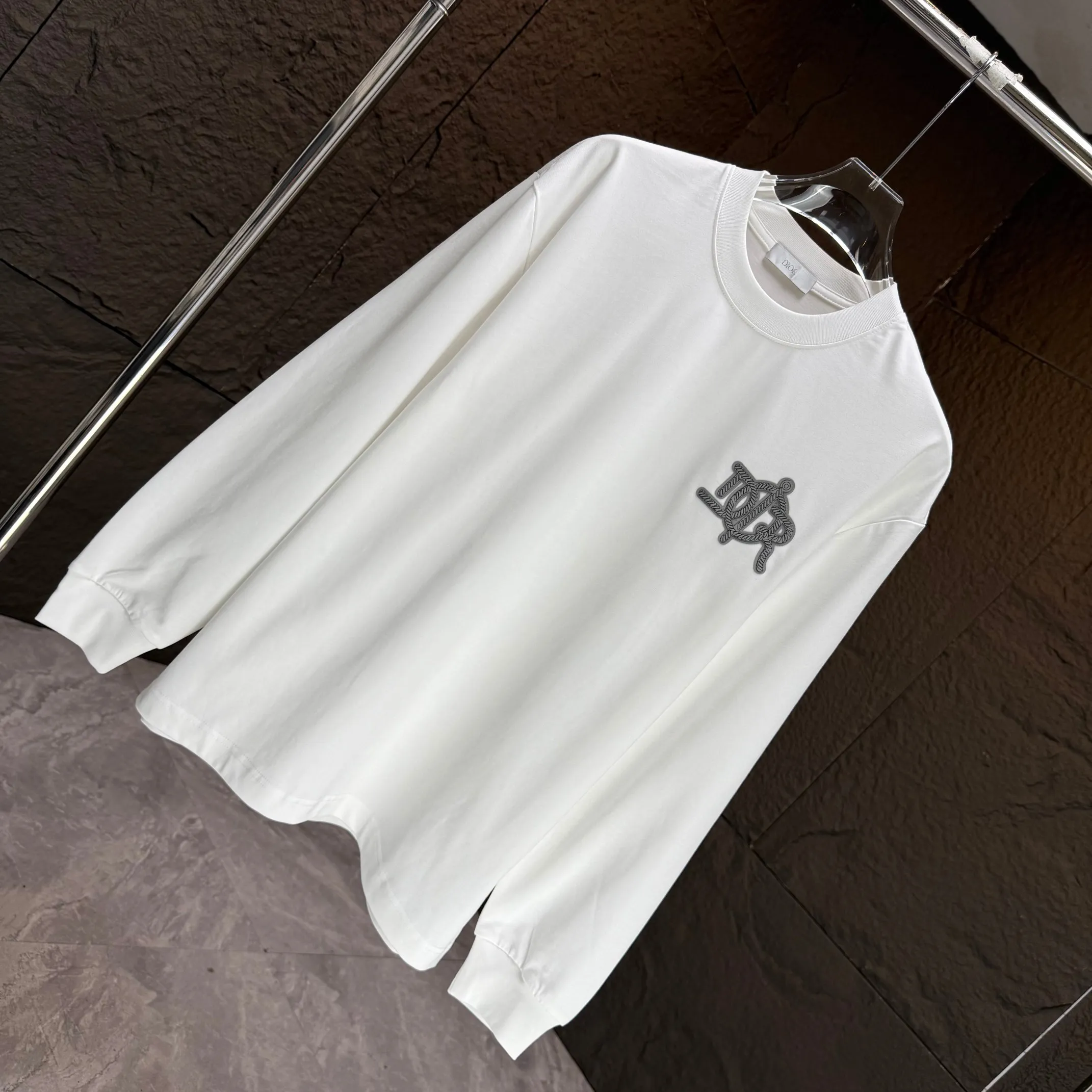 🅿️230 Dio* Dior* 2025 autumn and winter new thick long-sleeved T-shirt 320g pure cotton letter logo three-dimensional silicone Color: Black White Angora Red Size: S M L XL