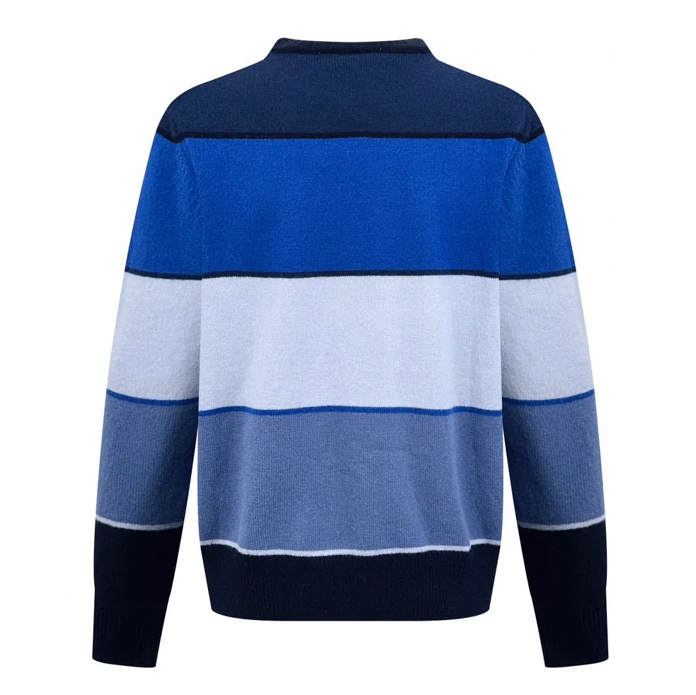 🅿️480 [Exclusive supply] CD striped patch color-blocked crew neck sweater. The original purchase was 21,000 and developed. The fabric is made of custom-woven blue rhyme cashmere and cotton blend. It is delicate and soft, has a crisp texture and is comfortable and close to the skin. It is inspired by blue rhyme. Various blue layers are exquisitely interwoven, just like the color palette carefully prepared by an artist. Each touch of blue contains unique emotions and charm. The Dior Diamond patch is inlaid on the sweater with simple and tense lines. Outline the classic logo of the Dior brand. Every strand of fiber contains luxury and nobility. An unparalleled visual feast. Unlock a new realm of fashion. It is made of jacquard tissue imported from Germany. Precisely control the arrangement and interweaving of yarns. Carefully interweave on the loom to form a color-blocking silhouette, using imported machine embroidery technology. Use advanced computer control systems and sophisticated mechanical components to realize Dior patch embroidery operations with high precision. The lines are smooth and delicate, and the garments are washed and softened to remove odors. Use professional washing equipment and specific detergents to deeply clean and deodorize clothes to improve the feel and appearance of clothes. Size:S/M/L/XL