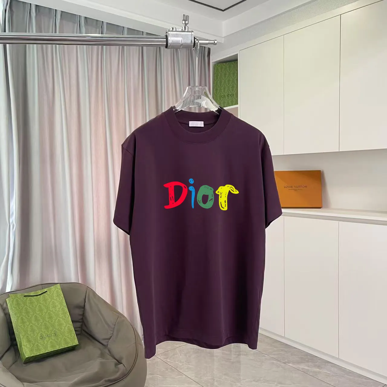 🅿️170 Dio Dior 2025 summer new style personalized letter logo printing short-sleeved T-shirt customized fabric 300g same style for men and women Color: black white pink lake green purple Size: S M L XL XXL five sizes