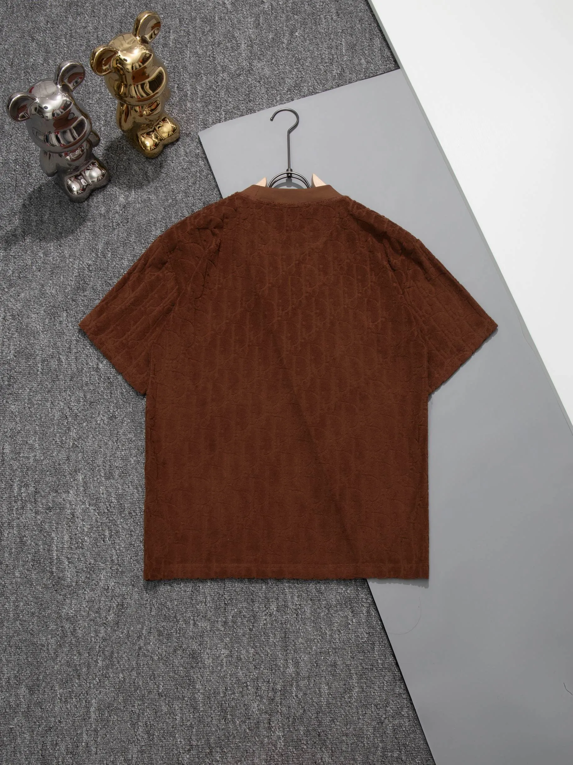 🅿️200 DIOR round neck triangle short-sleeved T-shirt made of cloth LOGO velvet fabric, official synchronization, 1:1 original mold opening, fashionable personality, versatile trend, pure original quality, original washed fabric, tag, collar label, washed wheat, complete three labels, color: black, white, coffee, purple, size: S M L XL