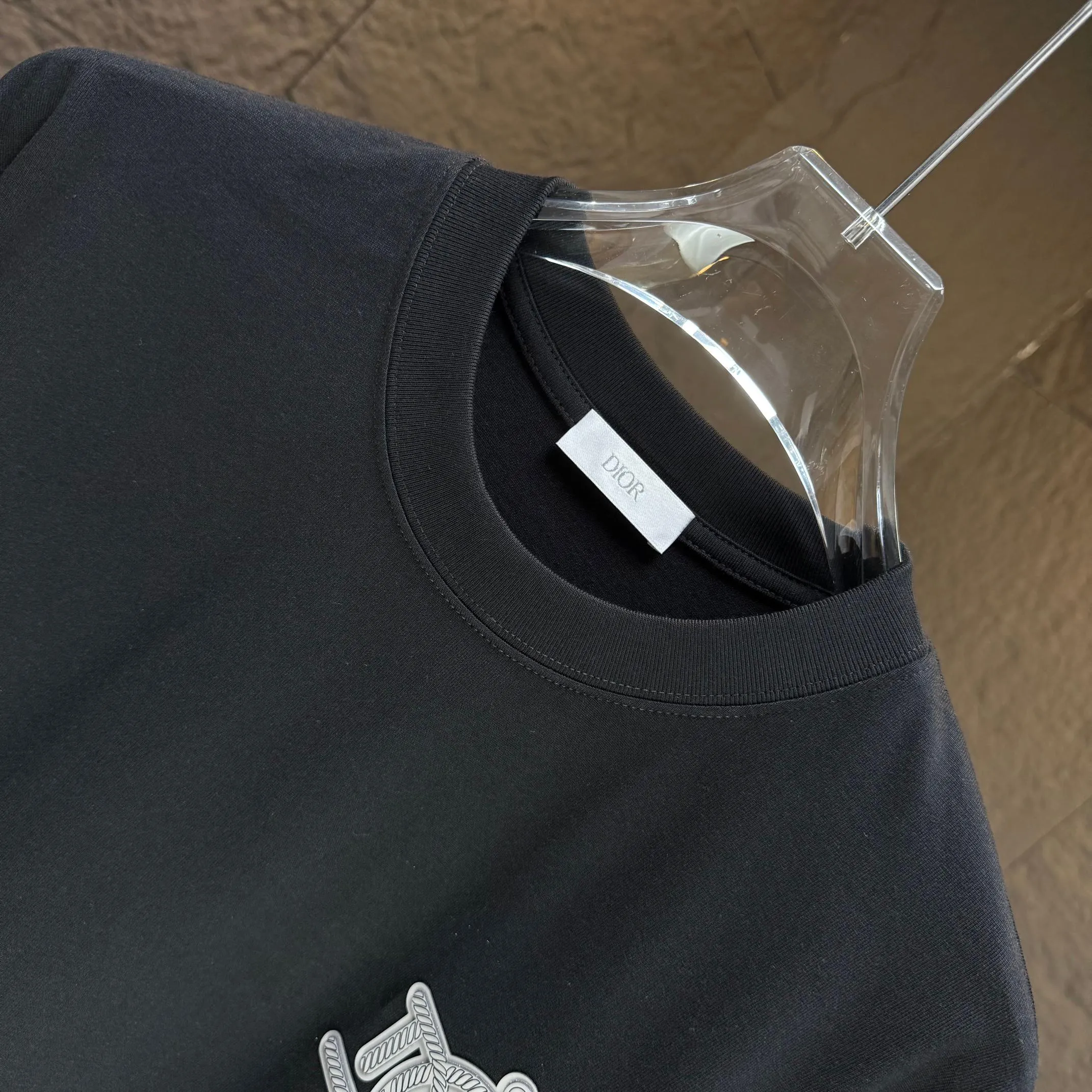 🅿️230 Dio* Dior* 2025 autumn and winter new thick long-sleeved T-shirt 320g pure cotton letter logo three-dimensional silicone Color: Black White Angora Red Size: S M L XL