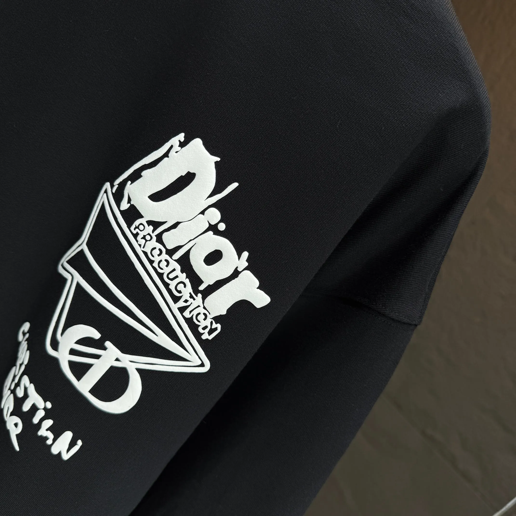 🅿️240 Dio* Dior* 2025 autumn and winter new round neck sweatshirt 400g terry cotton letter logo three-dimensional foam Color: Black White Blue Gray Size: S M L XL XXL