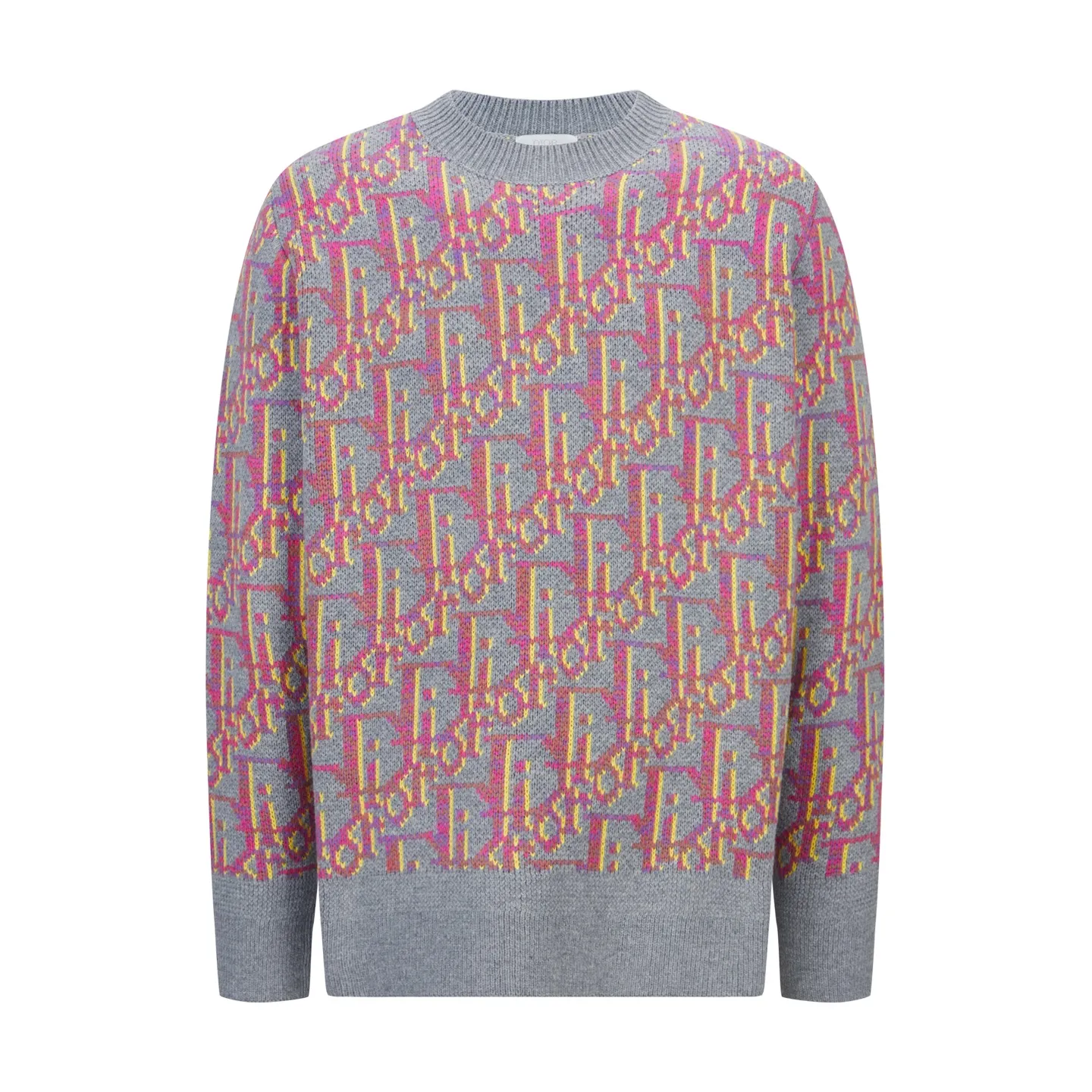 🅿️520 [Exclusive supply] CD all-over jacquard crew neck sweater The yarn was purchased from ZP at 11,087. The yarn is dyed gray, pink and yellow yarn, 70% wool and 30% acrylic 16/1 sheep wool three yarns are twisted into strands. The imported 7-needle jacquard craft yarn is clear and textured, with obvious wool fiber on the surface. The special hemless design is perfect with the macaron color upper body, and the jacquard is all over the body. Every letter is in position, distinguishing it from the wrong version on the market. Size:S-M-L