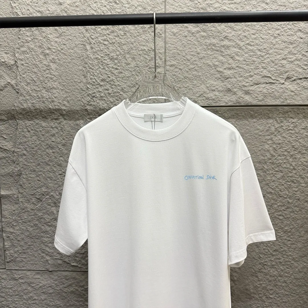 🅿️180 Dio Dio 2025 spring and summer new style Classic letter embroidery on the chest Short-sleeved T-shirt Customized double yarn plain cotton fabric Same style for men and women Color: black white floral gray Size: S (90-130 pounds) M (120-150 pounds) L (140-165 pounds) XL (160-180 pounds) XXL (180-210 pounds)