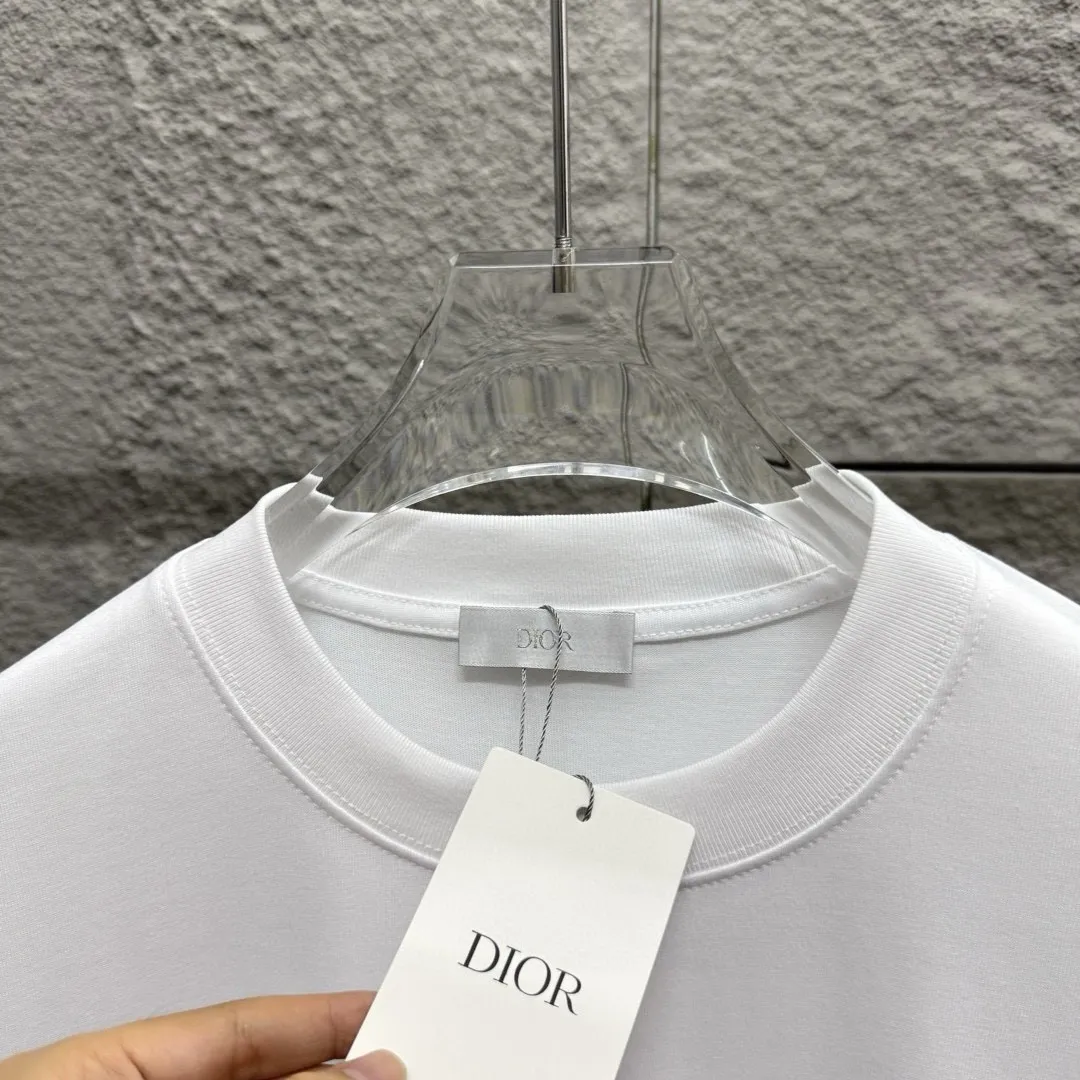 🅿️180 Dio Dio 2025 spring and summer new style Classic letter embroidery on the chest Short-sleeved T-shirt Customized double yarn plain cotton fabric Same style for men and women Color: black white floral gray Size: S (90-130 pounds) M (120-150 pounds) L (140-165 pounds) XL (160-180 pounds) XXL (180-210 pounds)