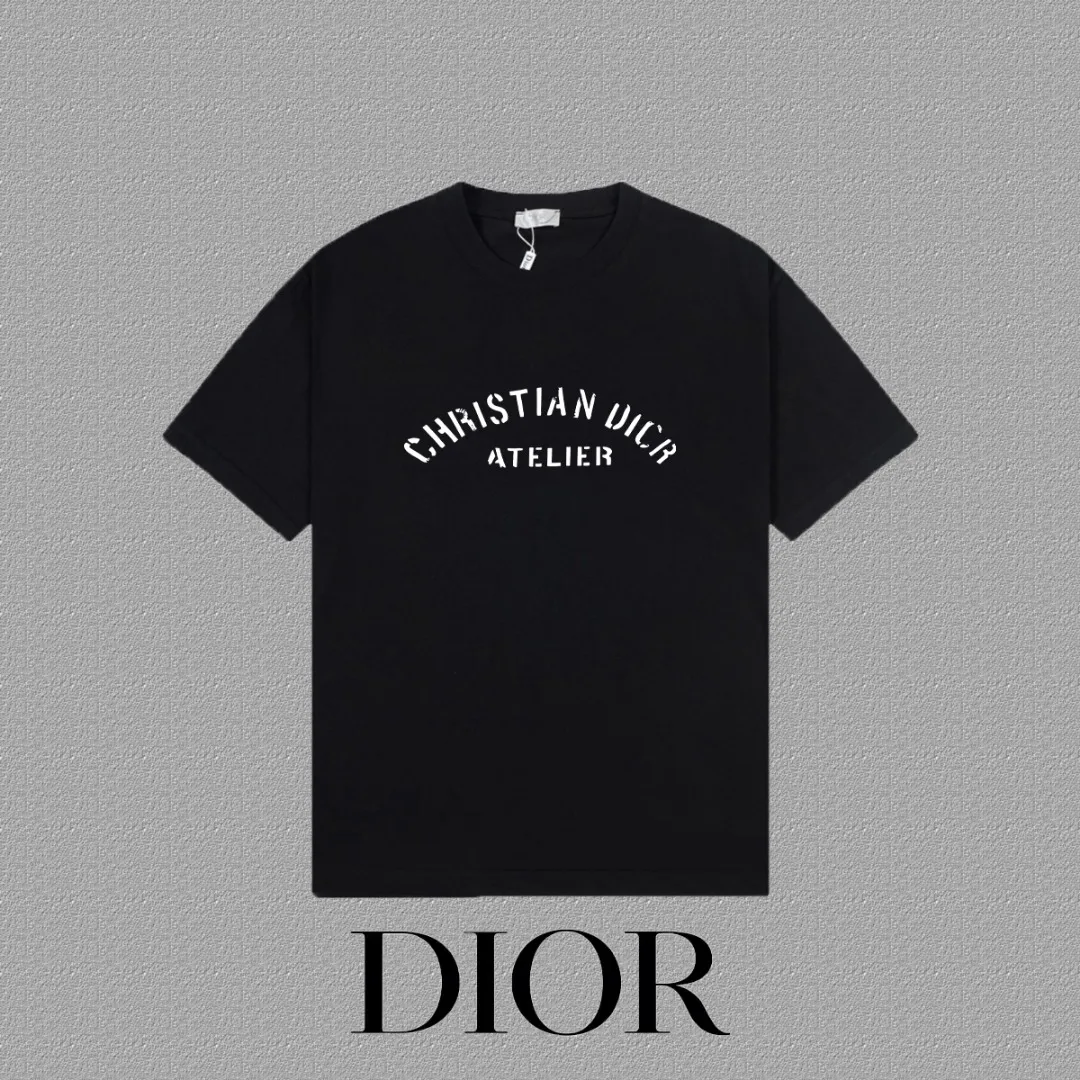 🅿️170 [DIOR Dior] 2025FW short-sleeved T-shirt LOGO printing High-end 26s double yarn 300g fabric Heavy fabric Customized frame ribbing in the same cylinder and dyeing Complete three standards Same style for men and women Color: Black White Size: S M L XL 2XL