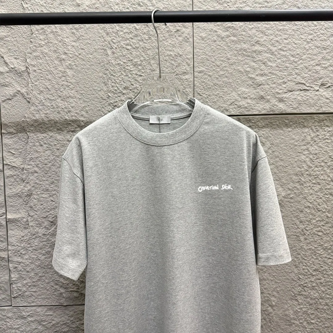 🅿️180 Dio Dio 2025 spring and summer new style Classic letter embroidery on the chest Short-sleeved T-shirt Customized double yarn plain cotton fabric Same style for men and women Color: black white floral gray Size: S (90-130 pounds) M (120-150 pounds) L (140-165 pounds) XL (160-180 pounds) XXL (180-210 pounds)